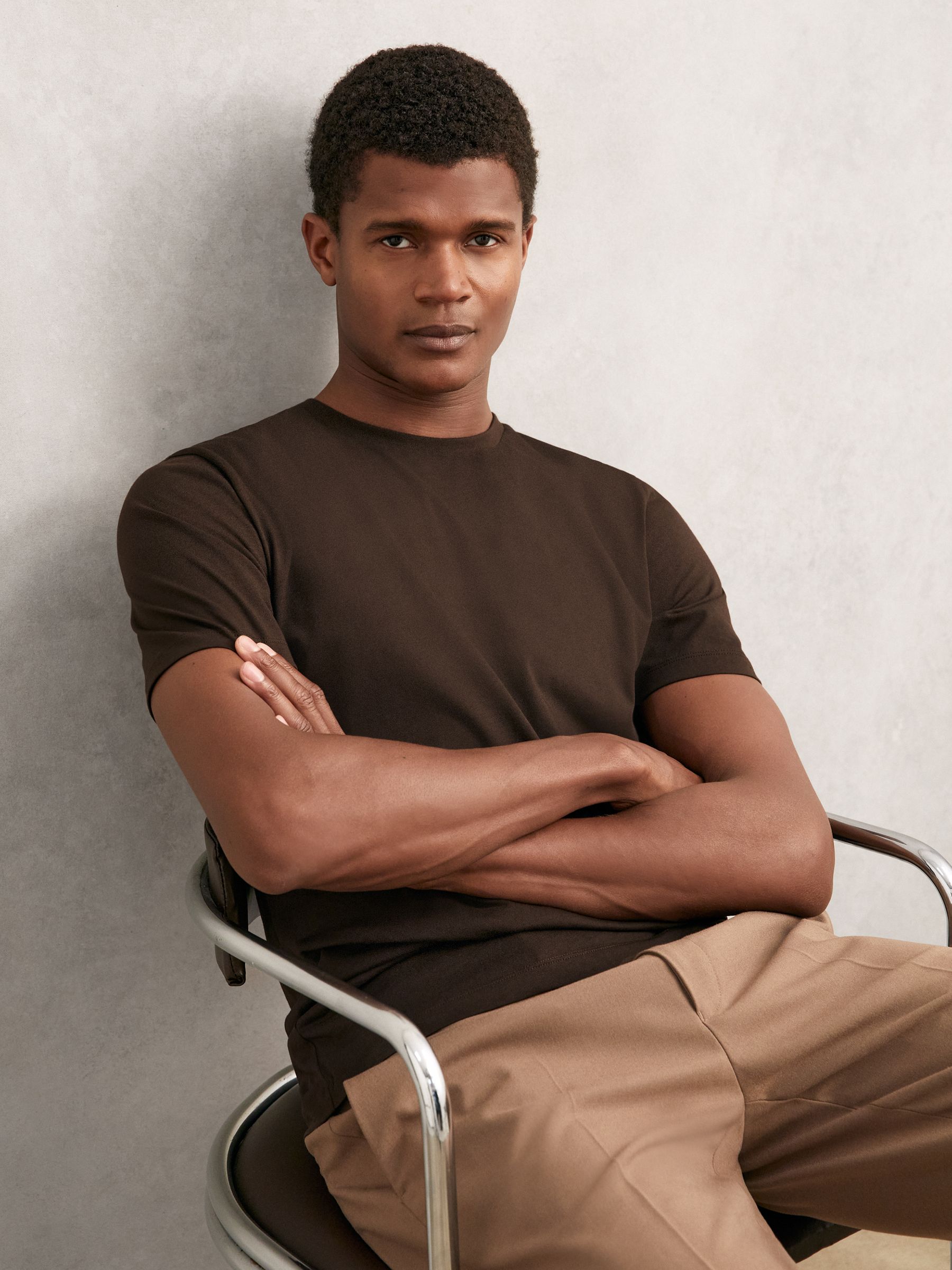 Cotton Crew Neck T-Shirt in Coco Brown - Image 1 of 6 Cotton Crew Neck T-Shirt in Coco Brown - Image 1 of 6
