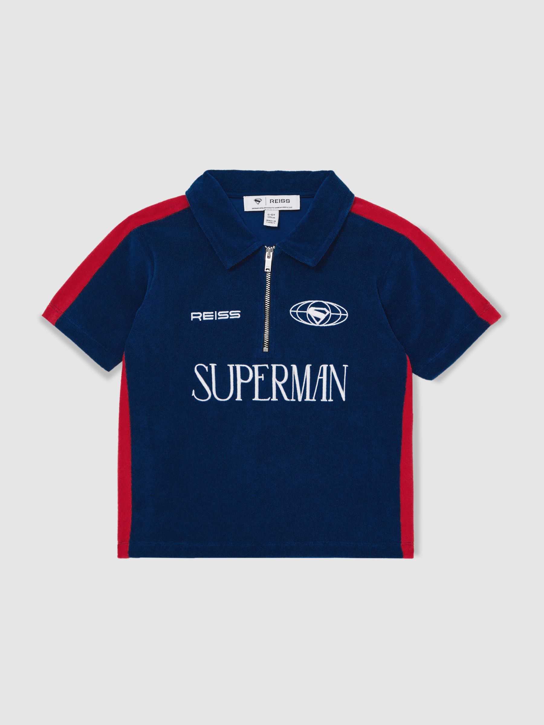 13-14 yrs Superman | Reiss Towelling Polo Shirt in Blue/Red - Image 1 of 4
