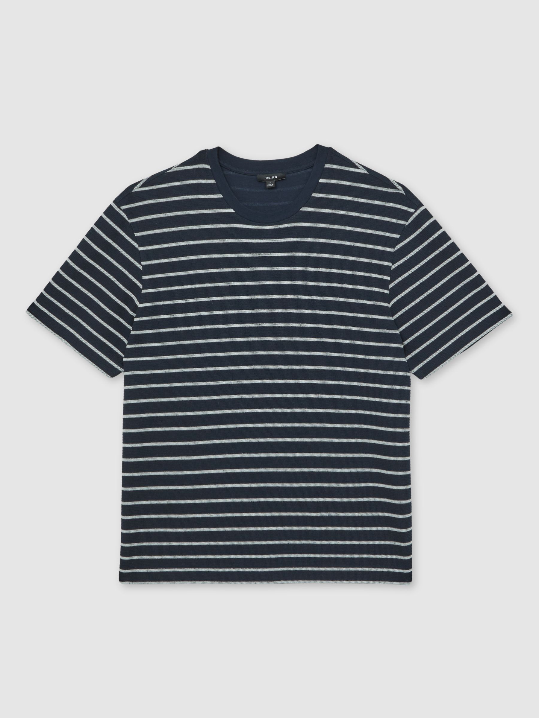 Cotton Textured Stripe T-Shirt in White/Navy - Image 2 of 6