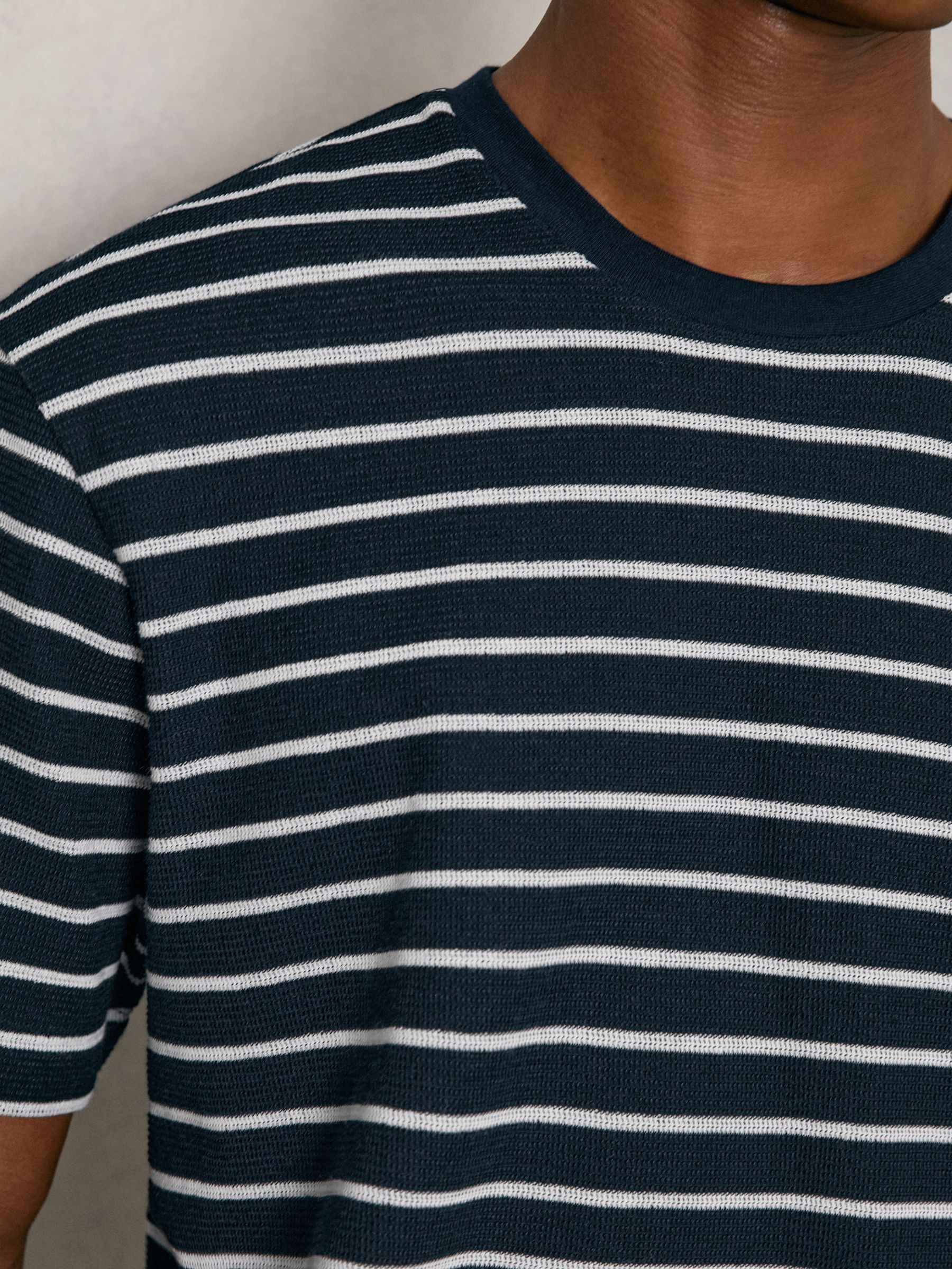 Cotton Textured Stripe T-Shirt in White/Navy - Image 4 of 6