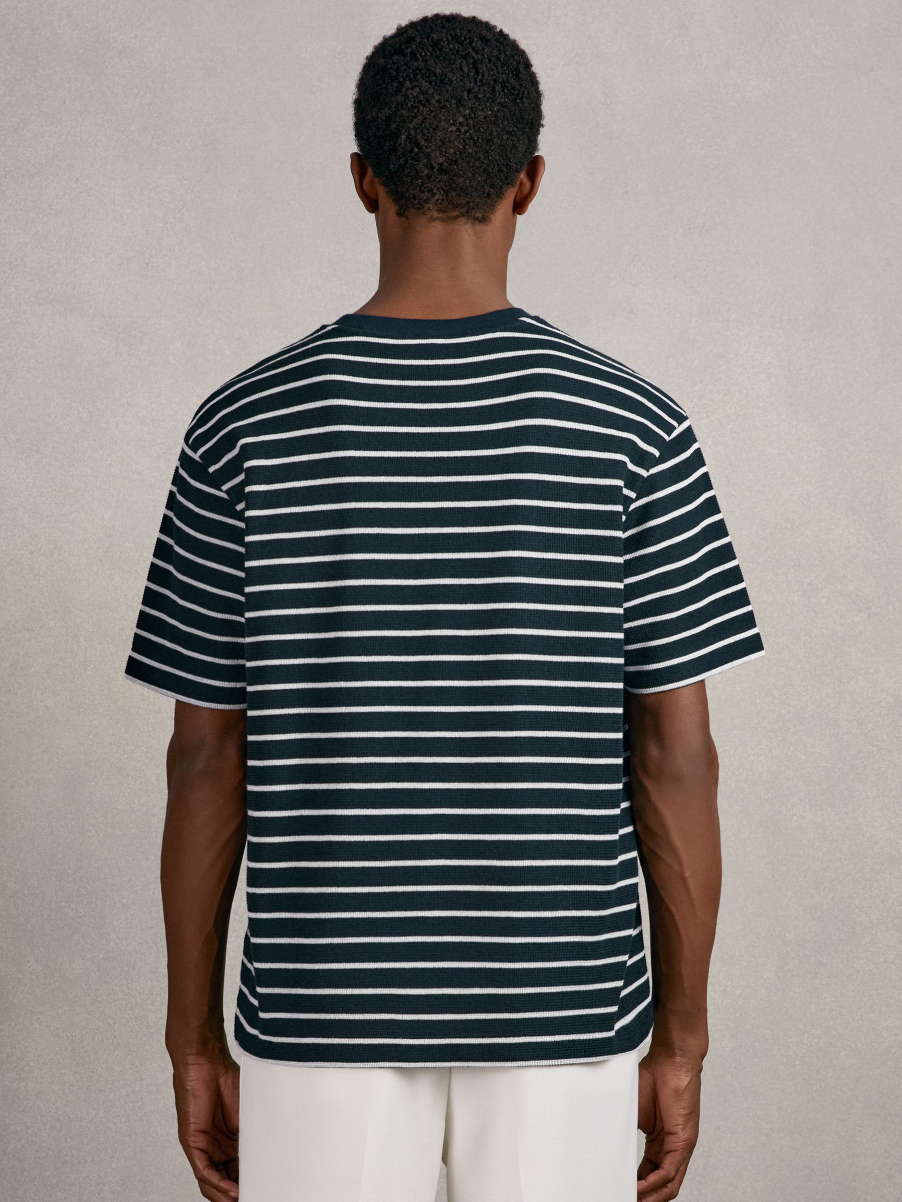 Cotton Textured Stripe T-Shirt in White/Navy - image 5
