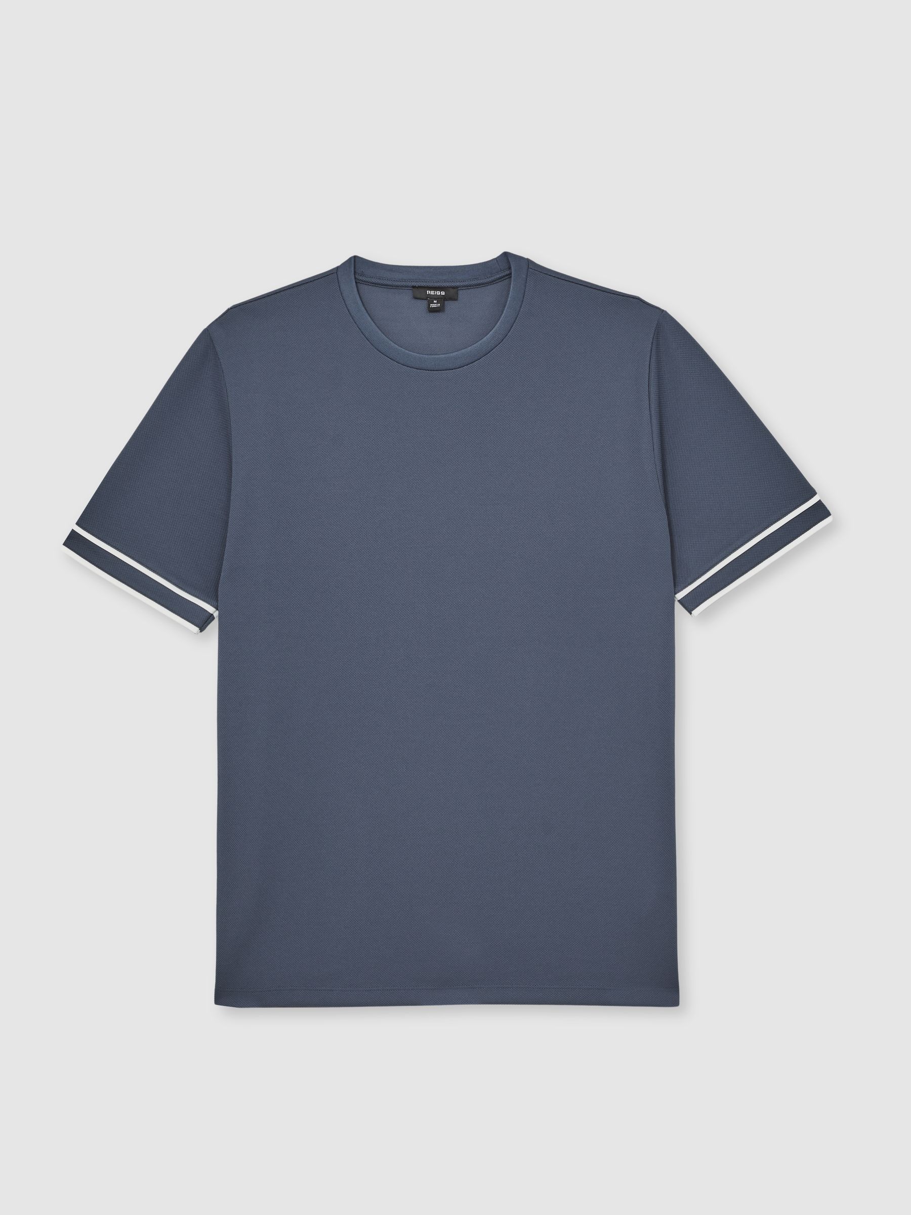 Textured Crew-Neck Tipped T-Shirt in Airforce Blue - Image 2 of 6