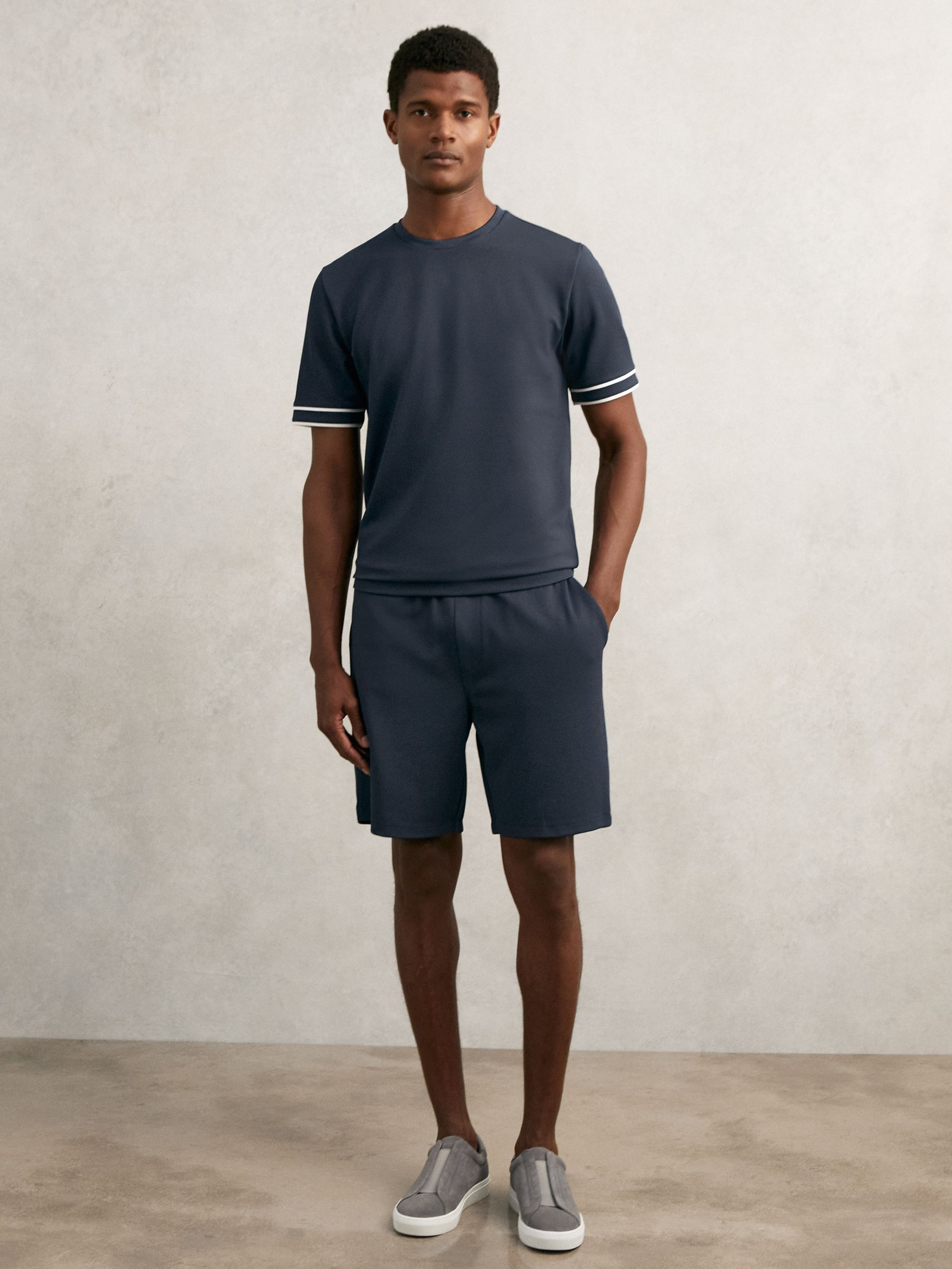 Textured Crew-Neck Tipped T-Shirt in Airforce Blue - Image 3 of 6