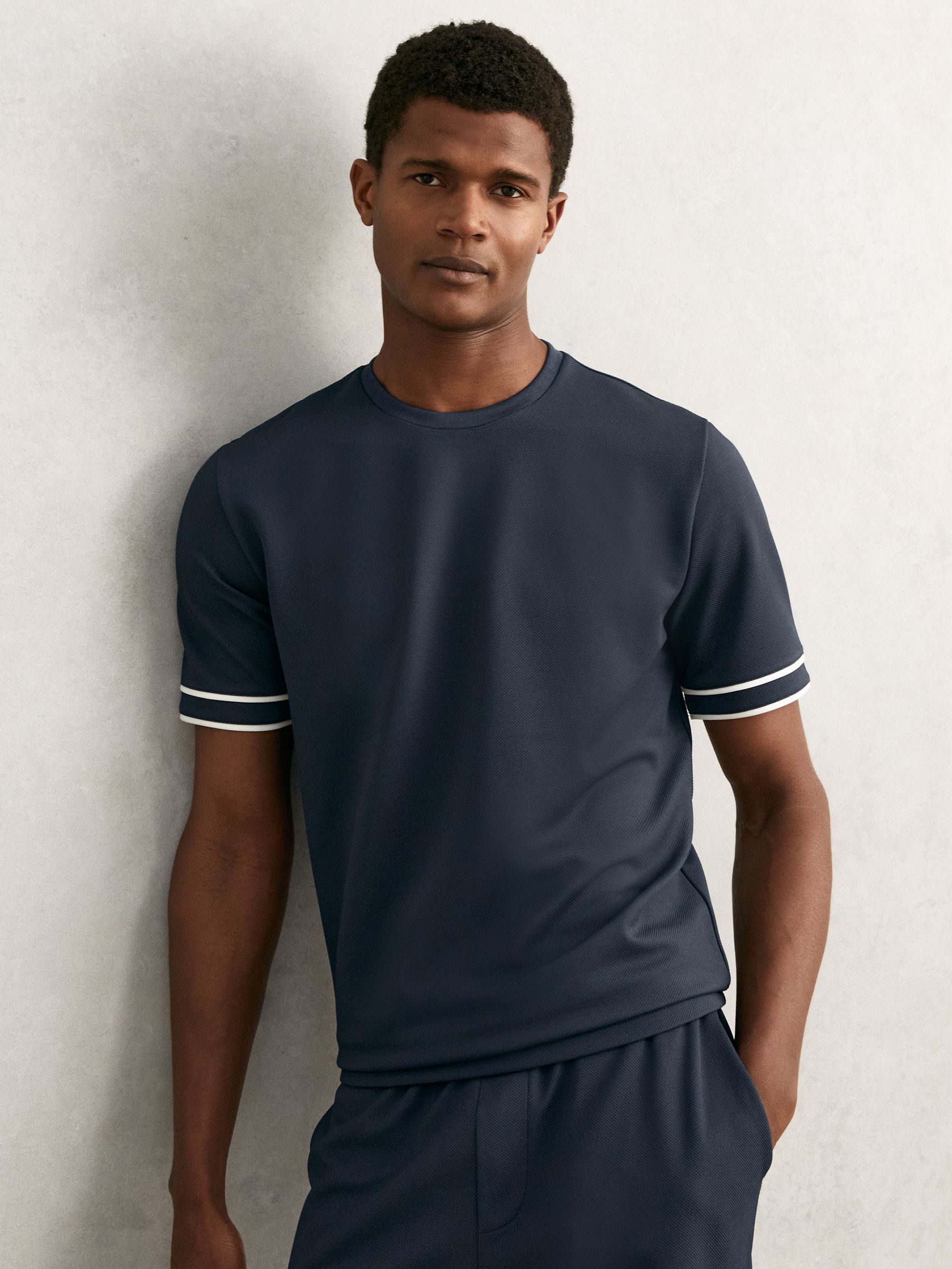 Textured Crew-Neck Tipped T-Shirt in Airforce Blue - image 4