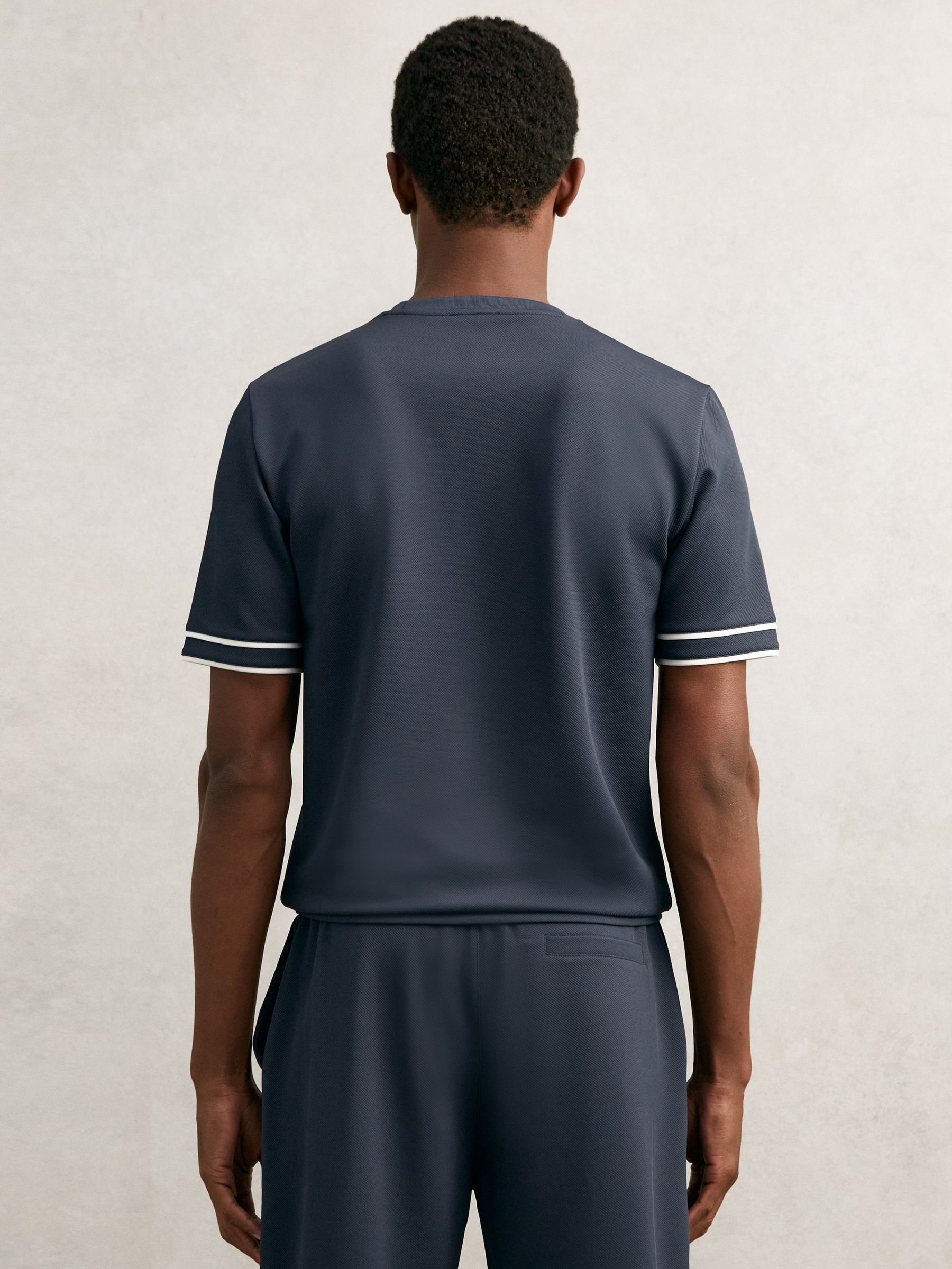 Textured Crew-Neck Tipped T-Shirt in Airforce Blue - Image 5 of 6