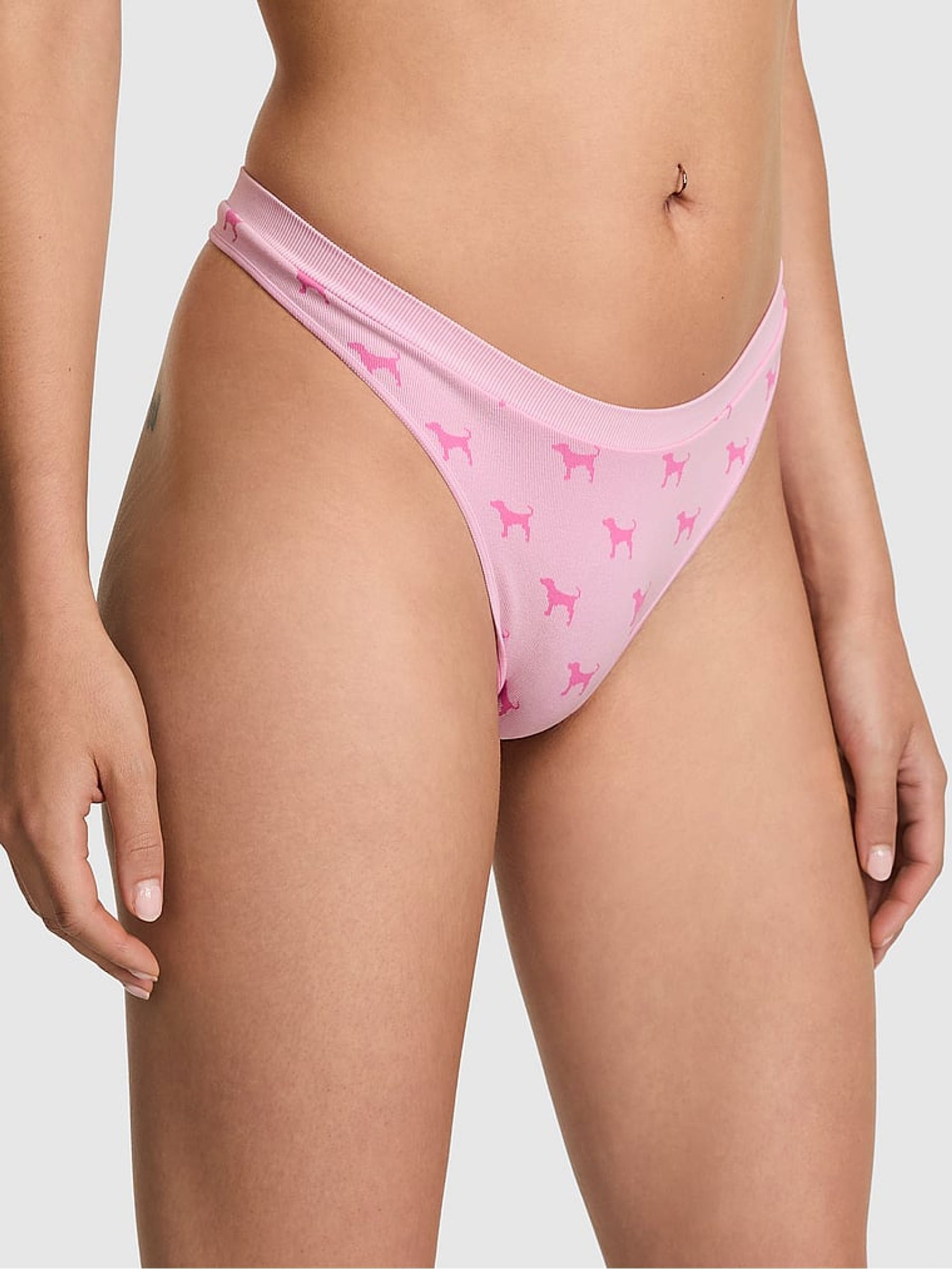 Pink Dog Print Thong Seamless Scoop Thong Knickers - Image 1 of 3
