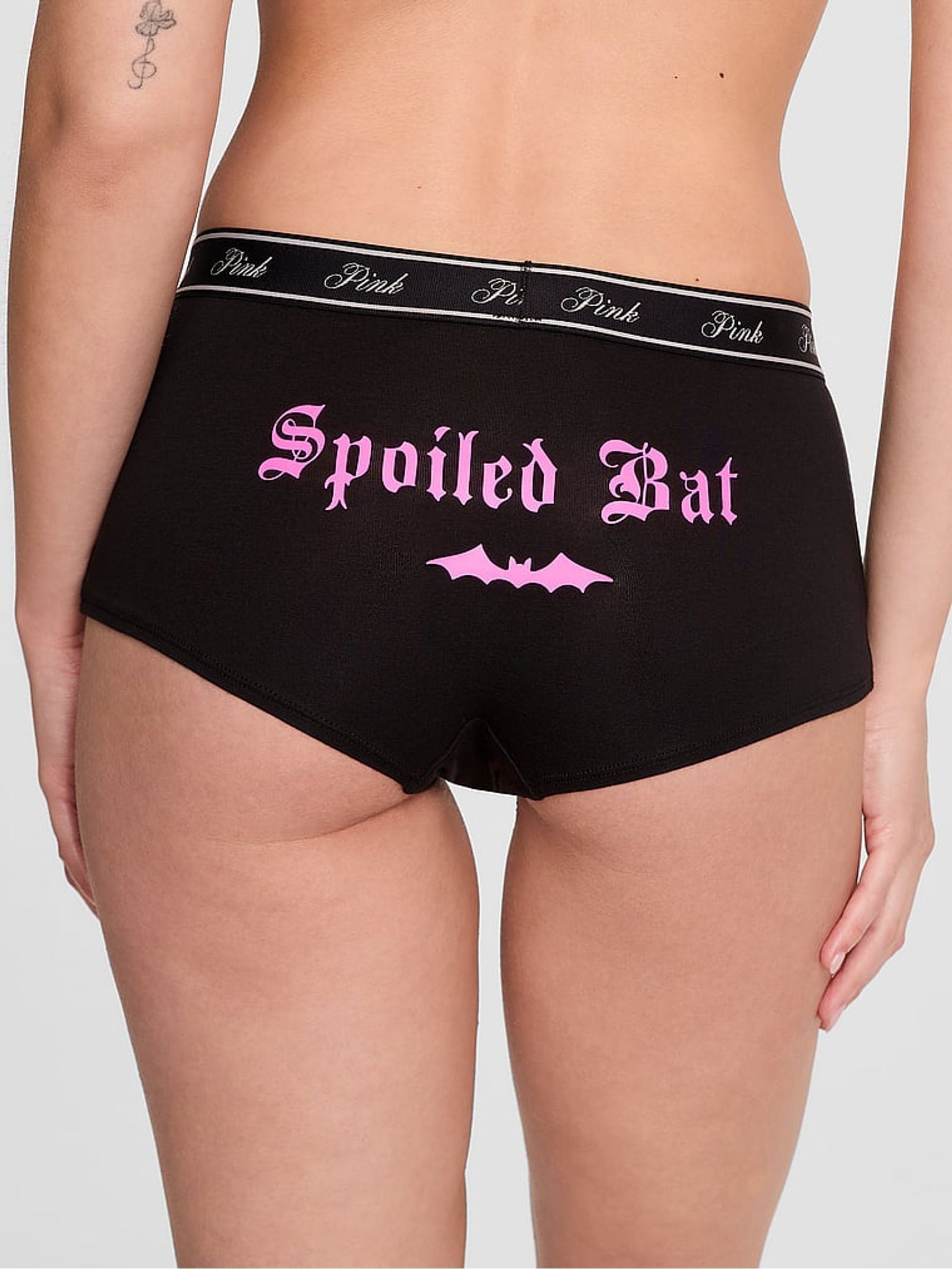 Black Spoiled Bat Print Boyshort Cotton Logo Knickers - Image 2 of 3