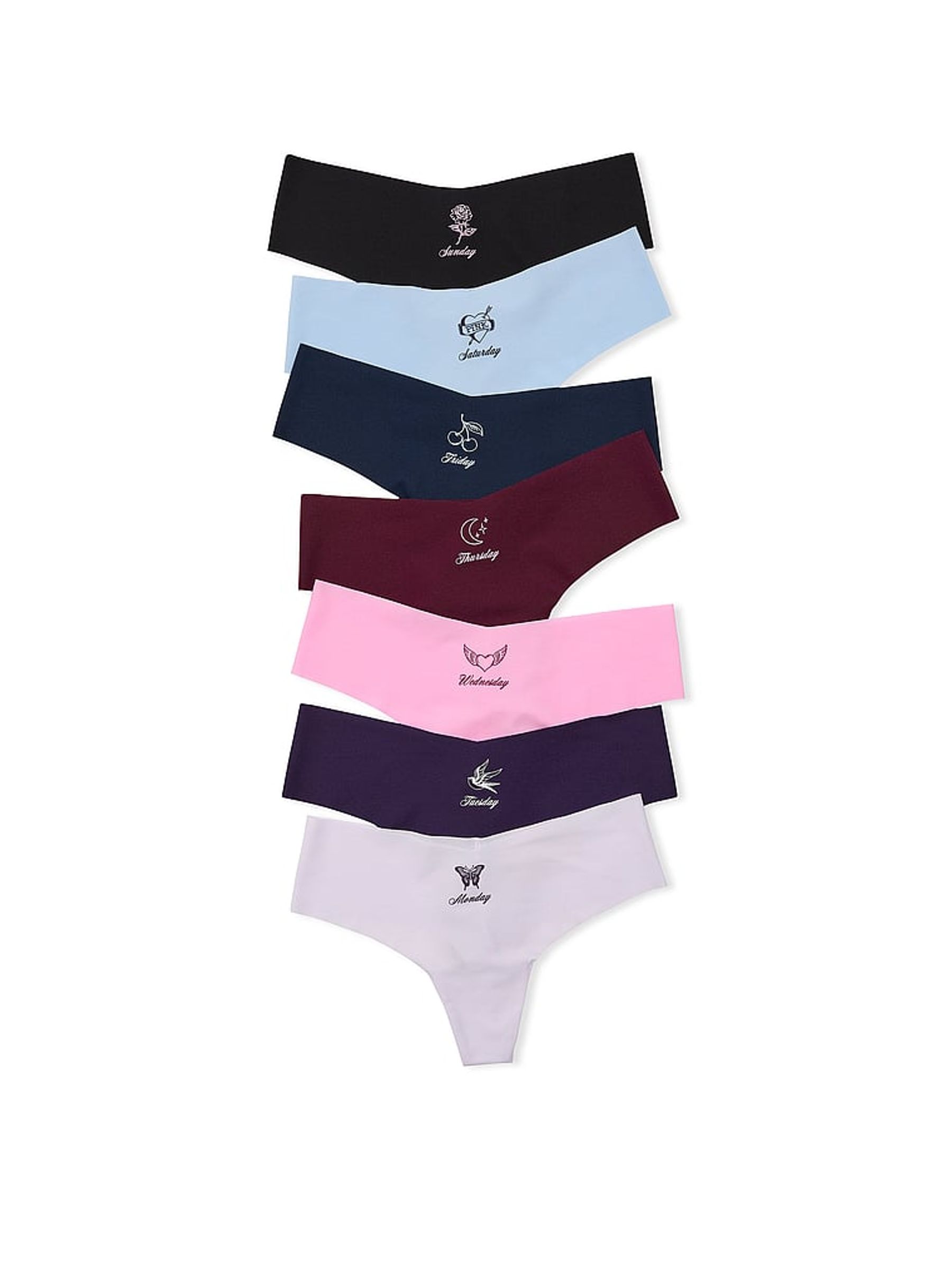 Black/Blue/Burgandy/Pink/White Thong No Show Knickers 7 Pack - Image 3 of 3