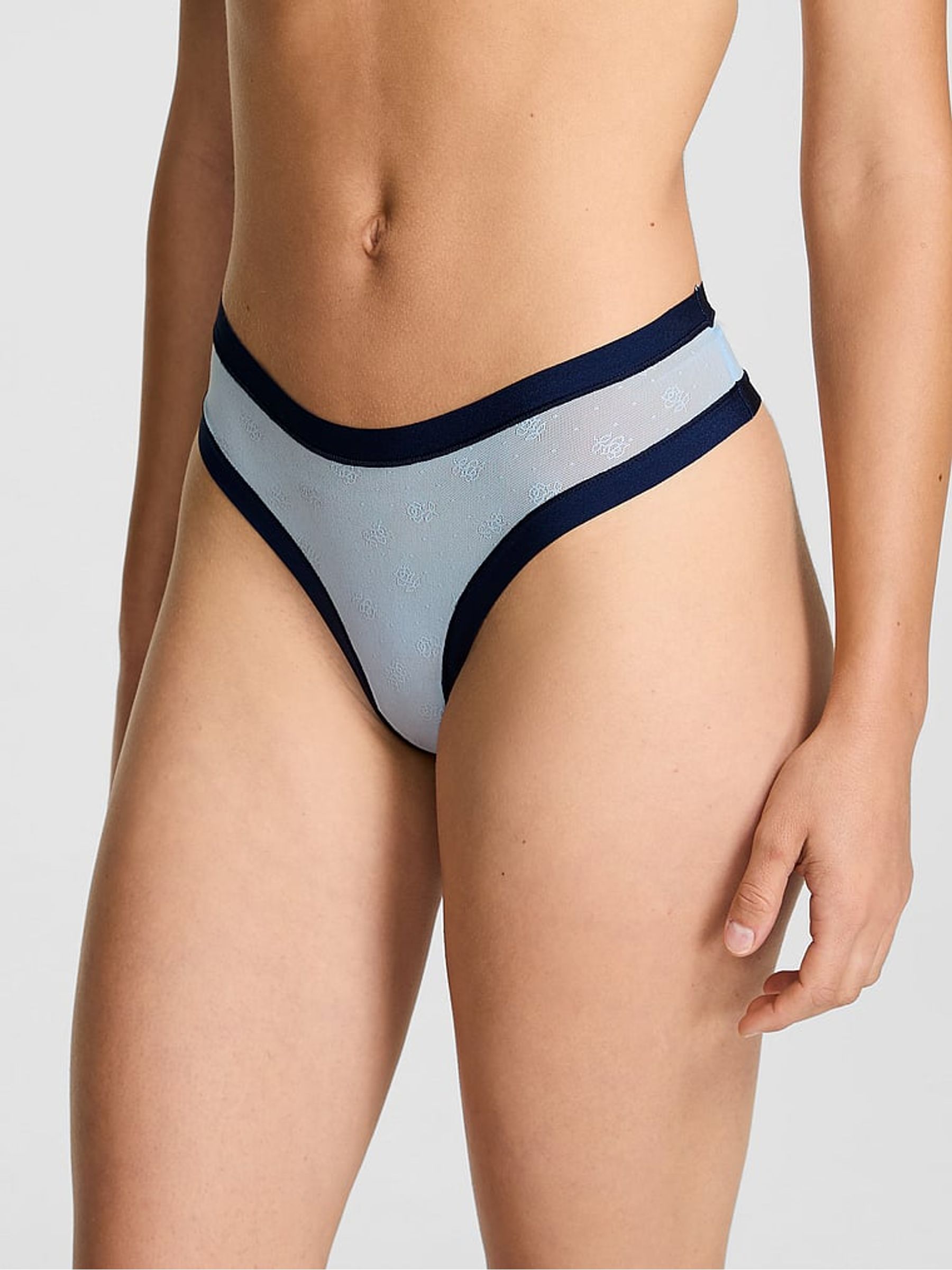 Icy Blue Thong No Show Rib Mesh Knickers - Image 1 of 3