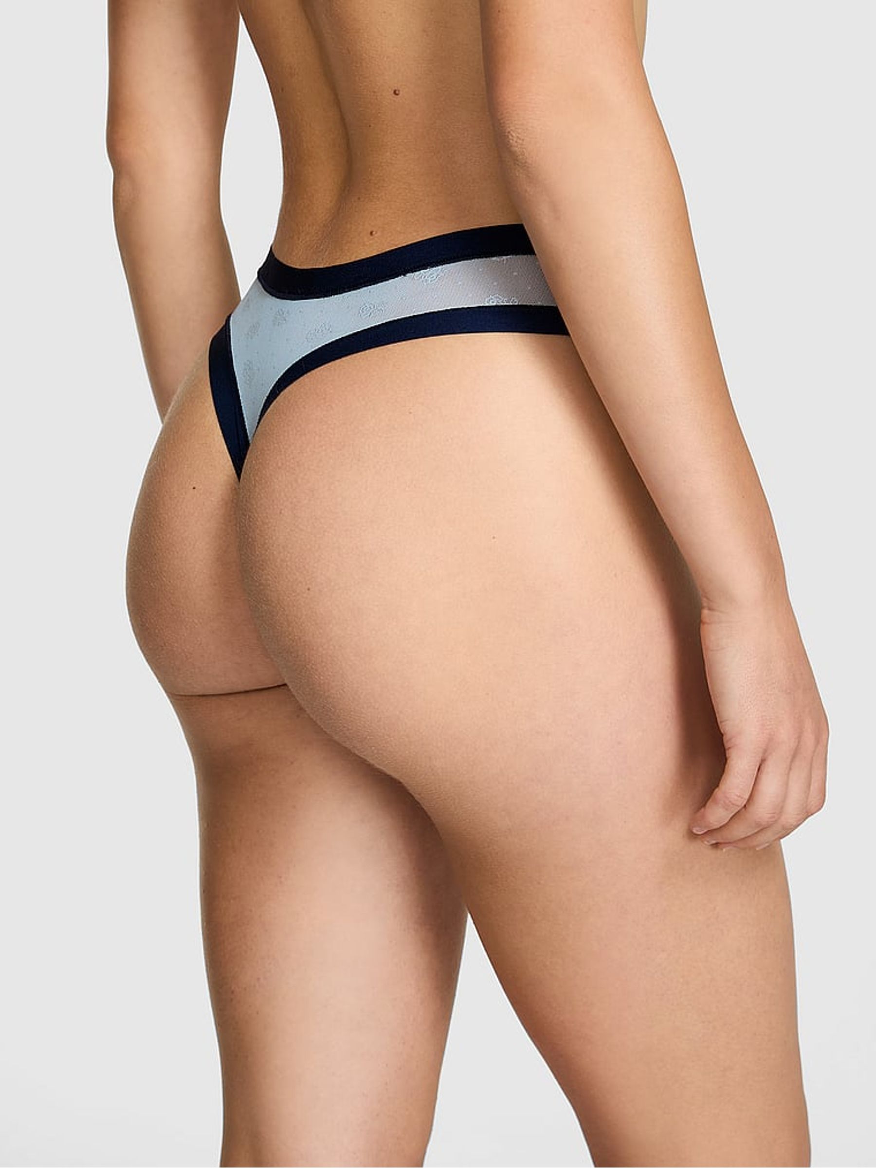 Icy Blue Thong No Show Rib Mesh Knickers - Image 2 of 3
