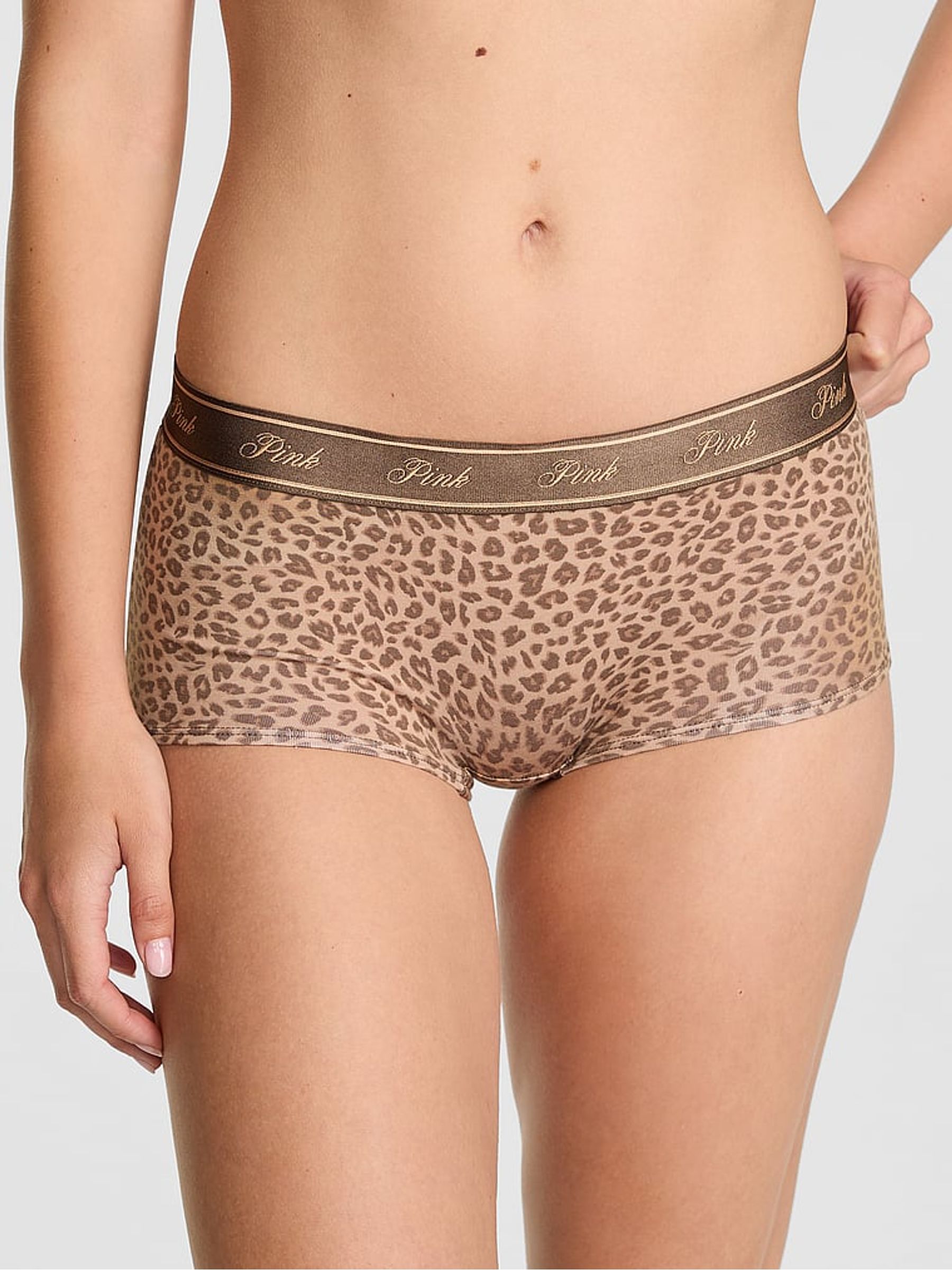 Brown Leopard Print High Waist Cotton Logo Knickers - Image 1 of 2