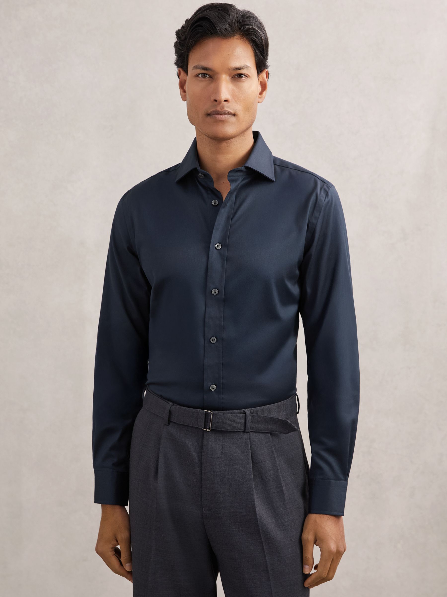 Regular Fit Cotton-Tencel Stretch Shirt in Blue - Image 1 of 8