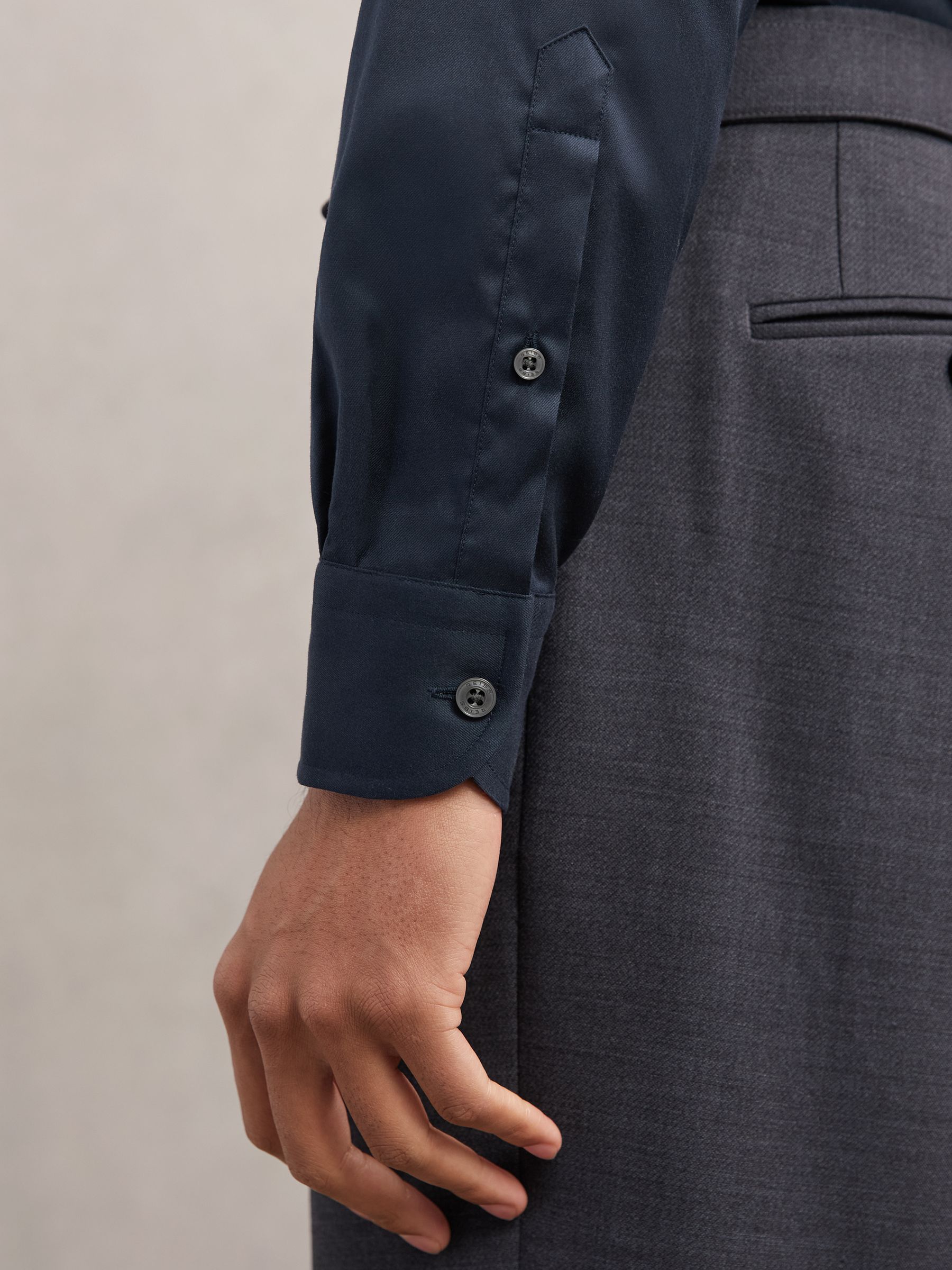 Regular Fit Cotton-Tencel Stretch Shirt in Blue - Image 4 of 8