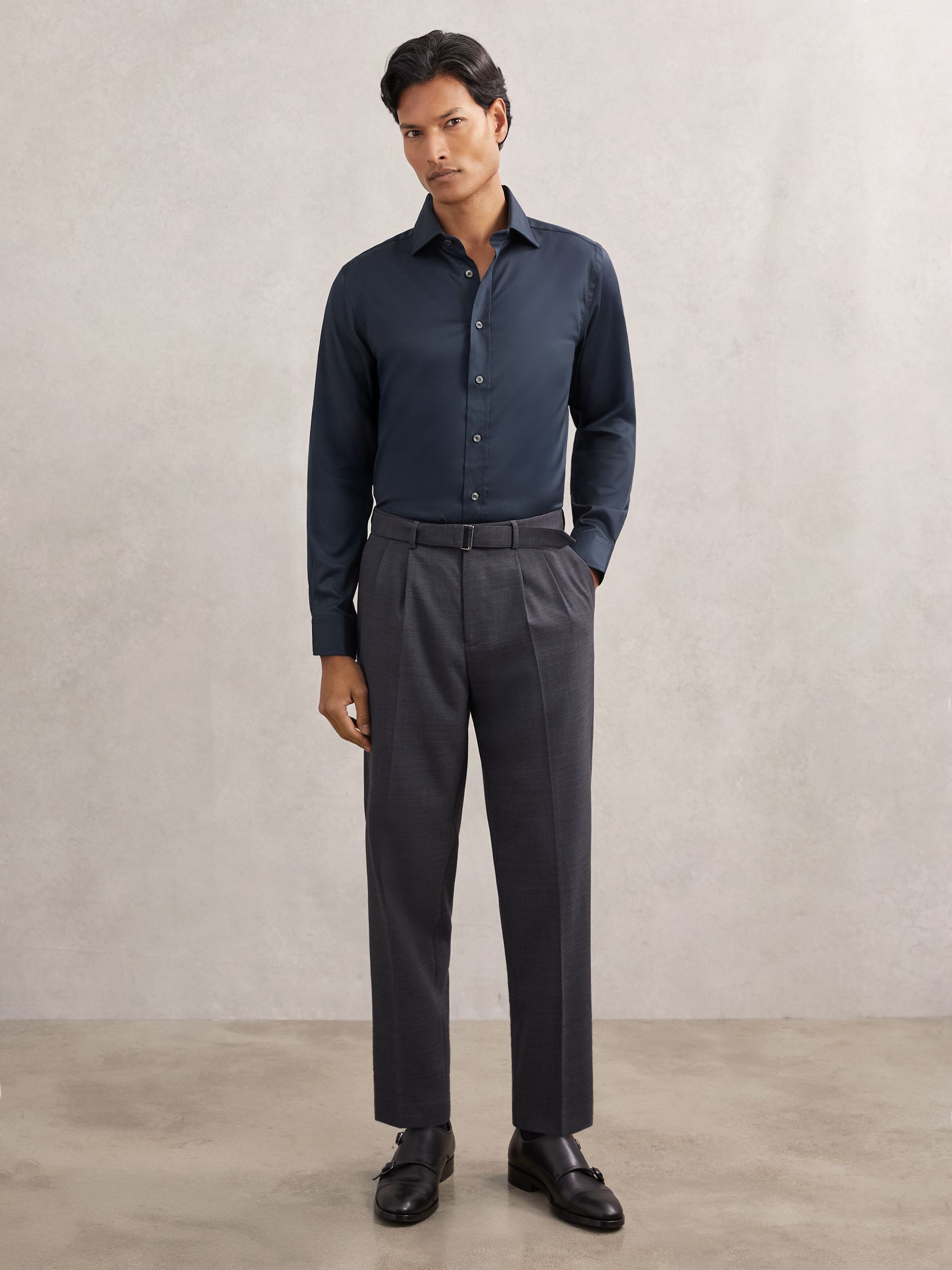Regular Fit Cotton-Tencel Stretch Shirt in Blue - Image 5 of 8