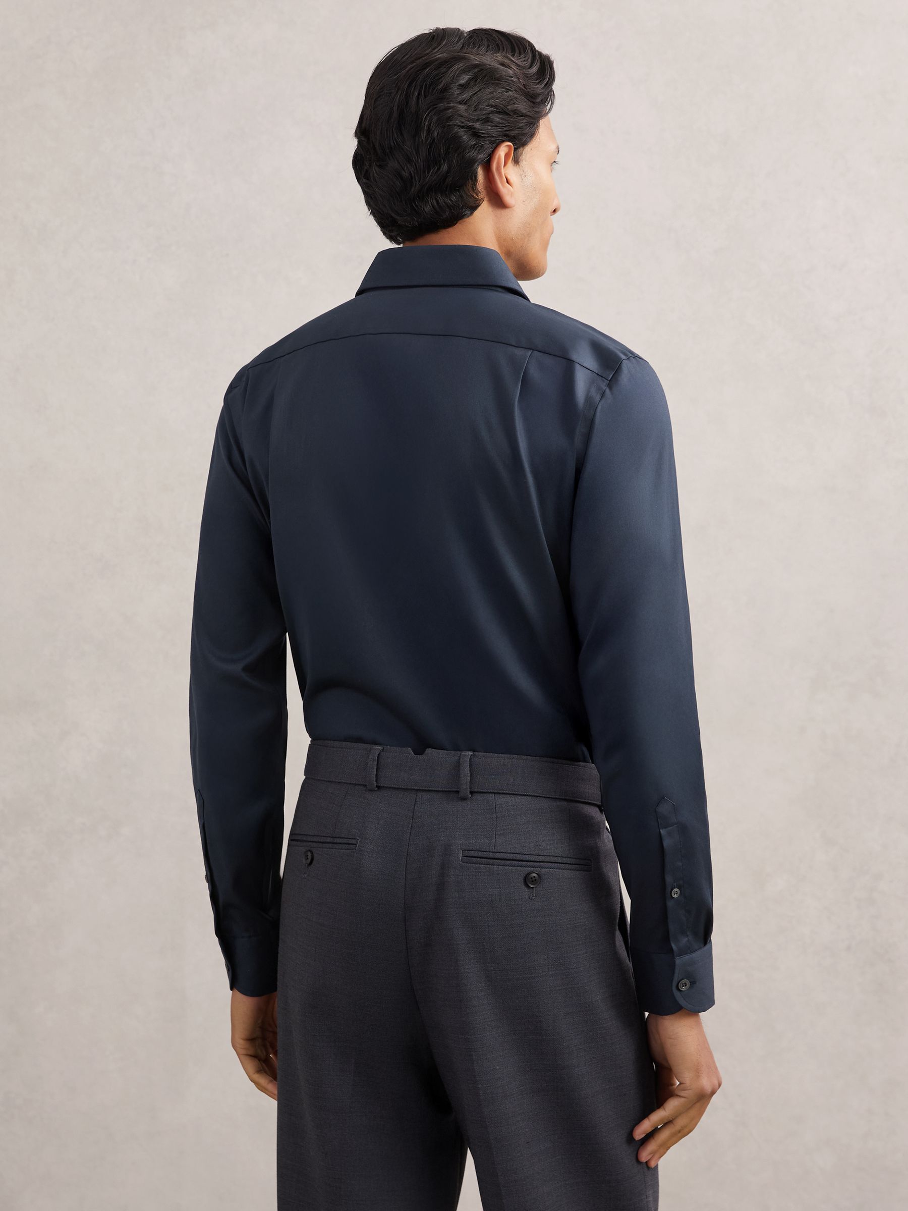Regular Fit Cotton-Tencel Stretch Shirt in Blue - Image 6 of 8
