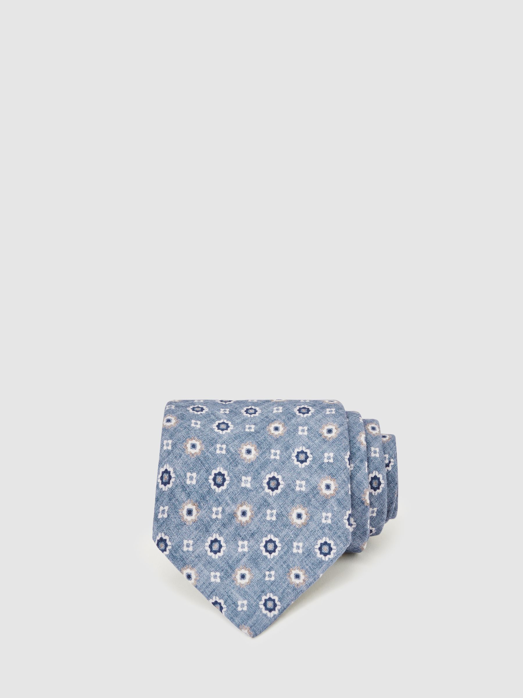 Silk Floral-Medallion Tie in Soft Blue - Image 1 of 6 Silk Floral-Medallion Tie in Soft Blue - Image 1 of 6