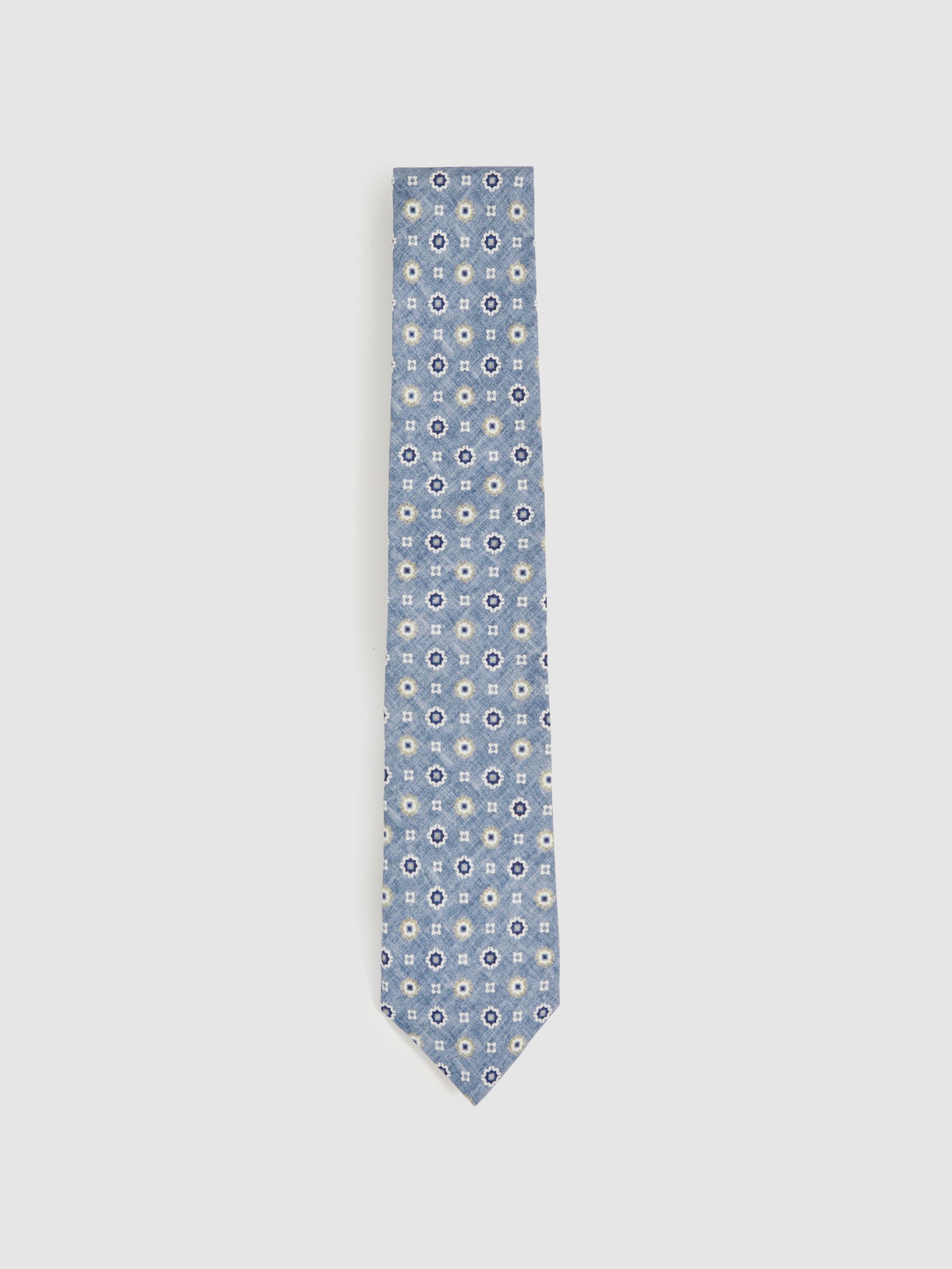 Silk Floral-Medallion Tie in Soft Blue - Image 3 of 6