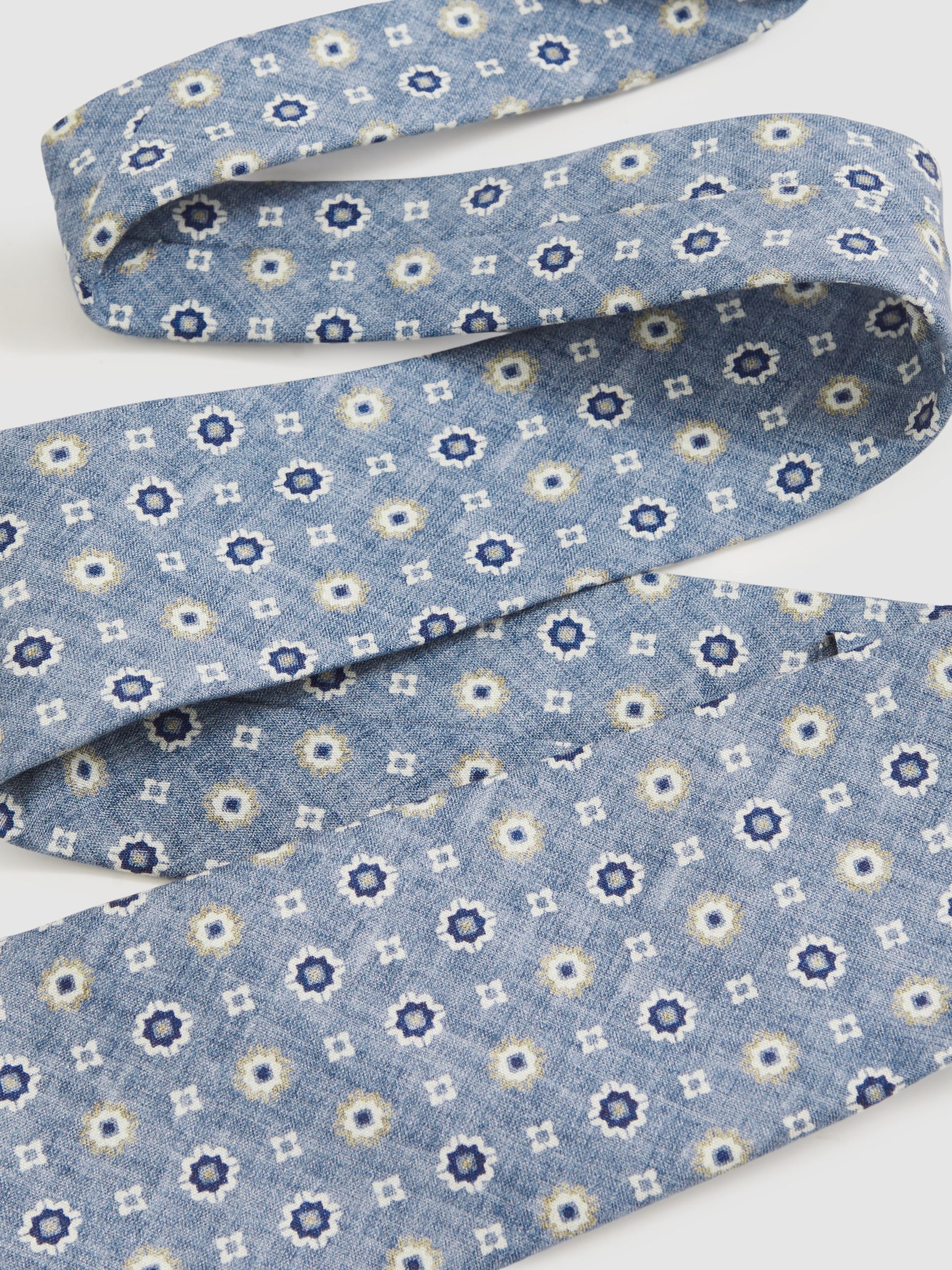 Silk Floral-Medallion Tie in Soft Blue - Image 4 of 6