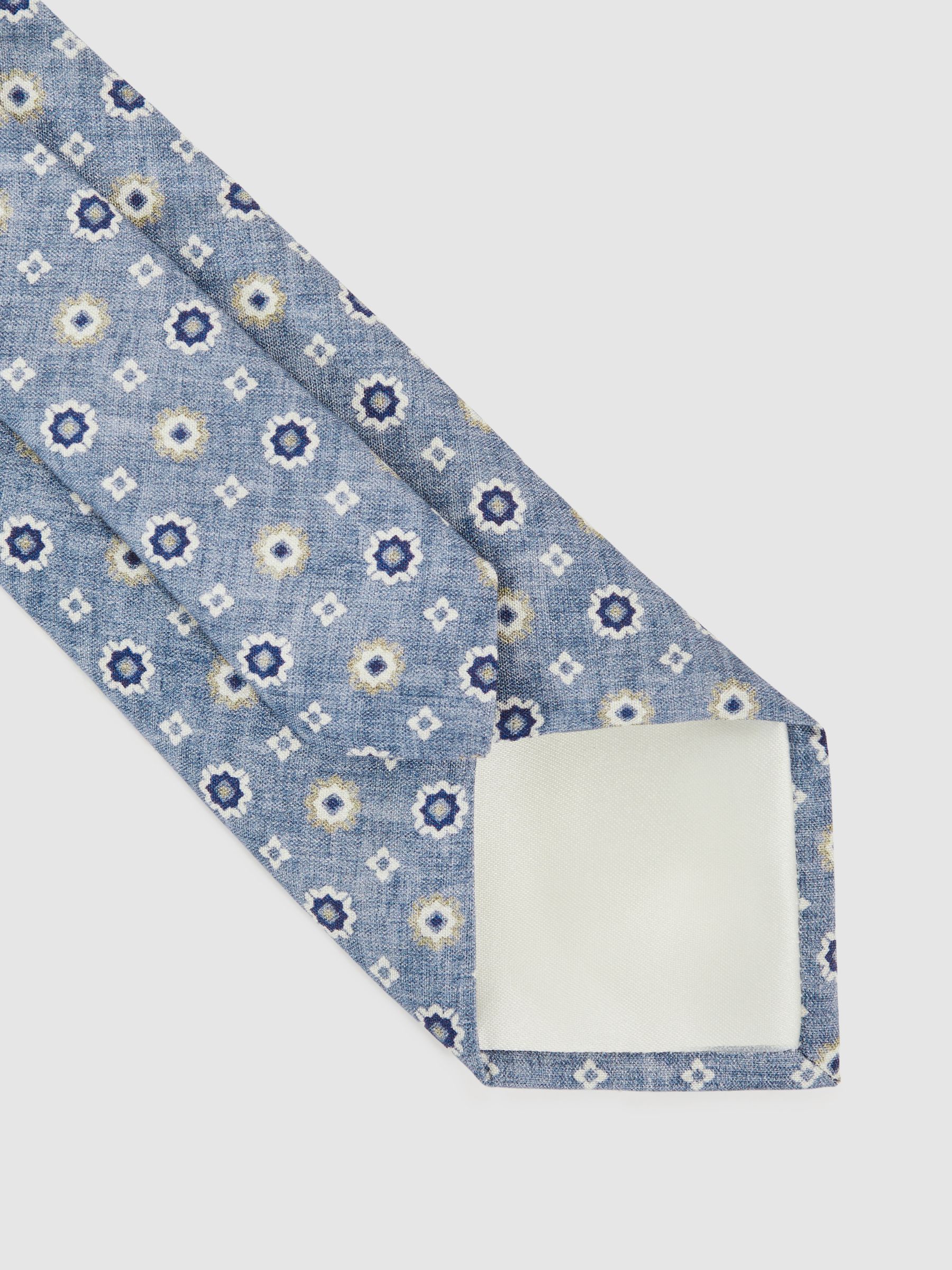 Silk Floral-Medallion Tie in Soft Blue - Image 5 of 6