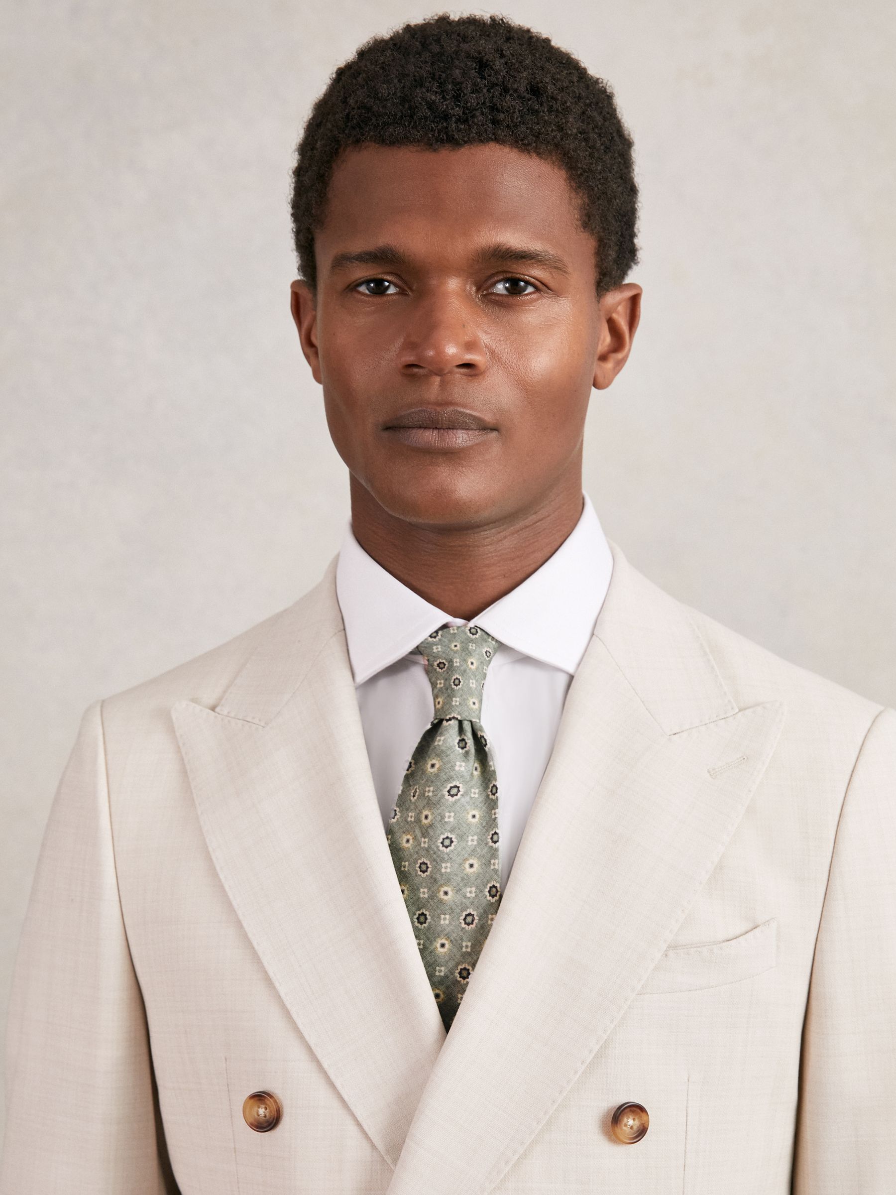 Silk Floral-Medallion Tie in Soft Sage - Image 2 of 6