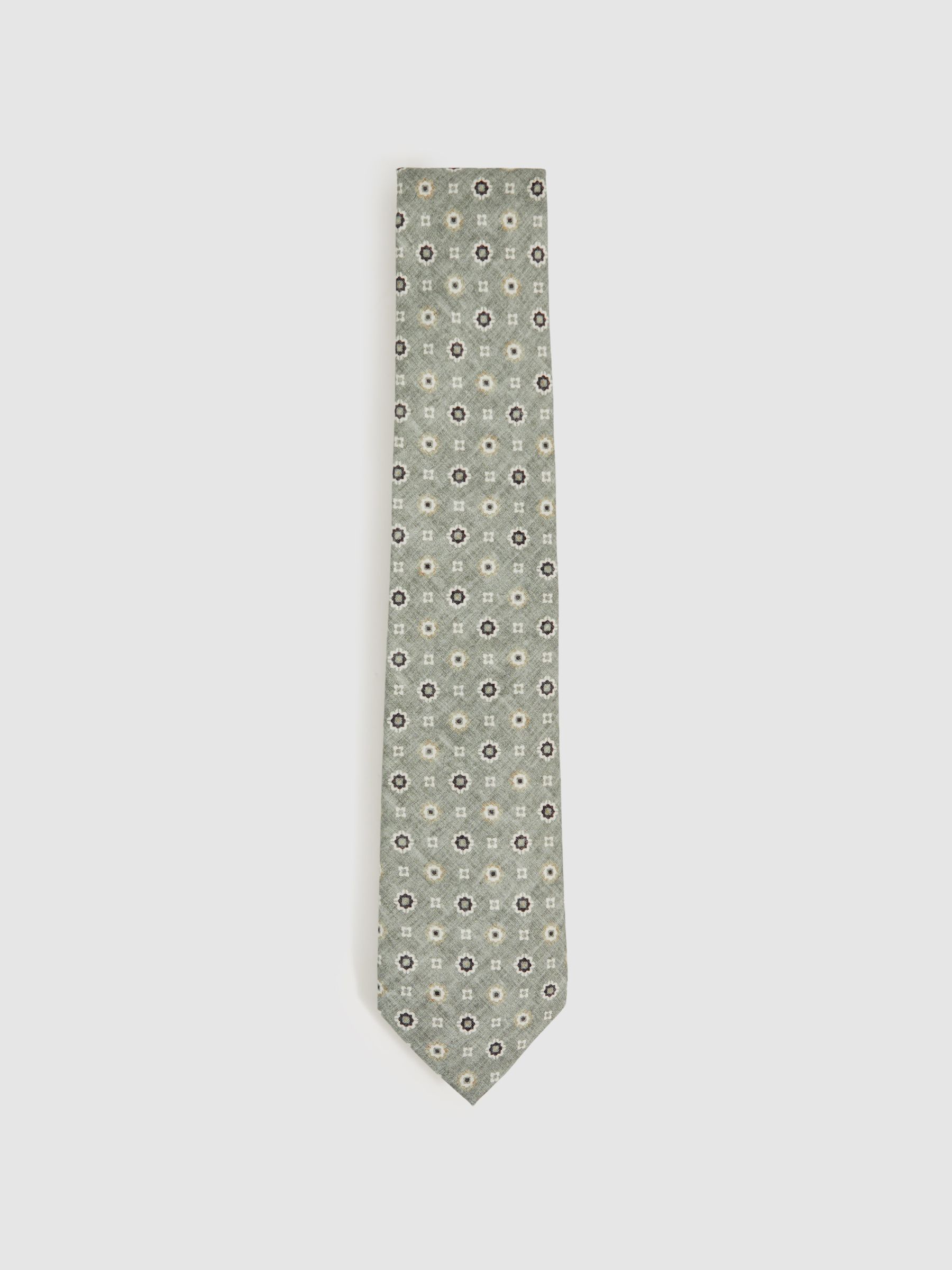 Silk Floral-Medallion Tie in Soft Sage - Image 3 of 6
