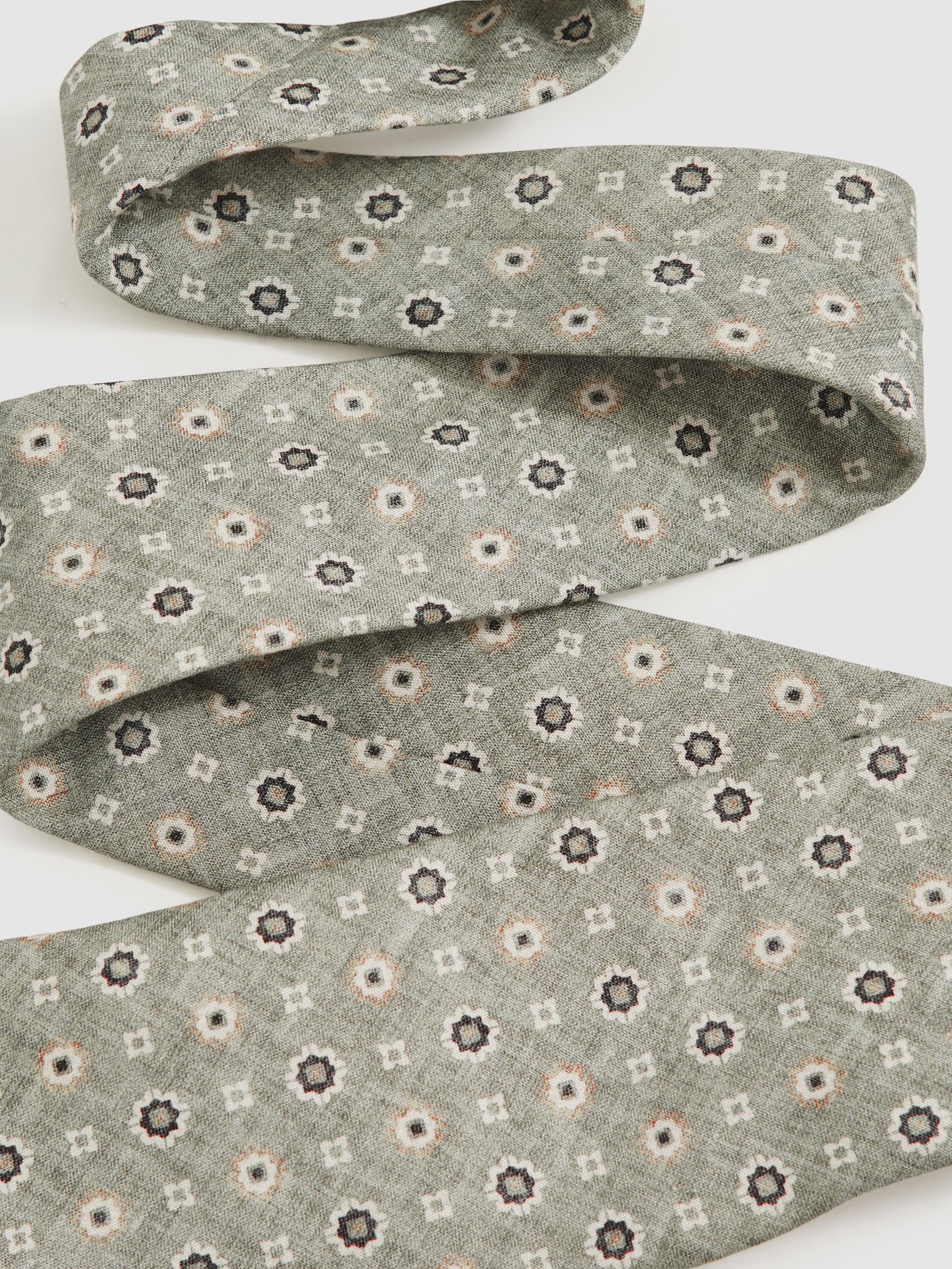 Silk Floral-Medallion Tie in Soft Sage - Image 4 of 6