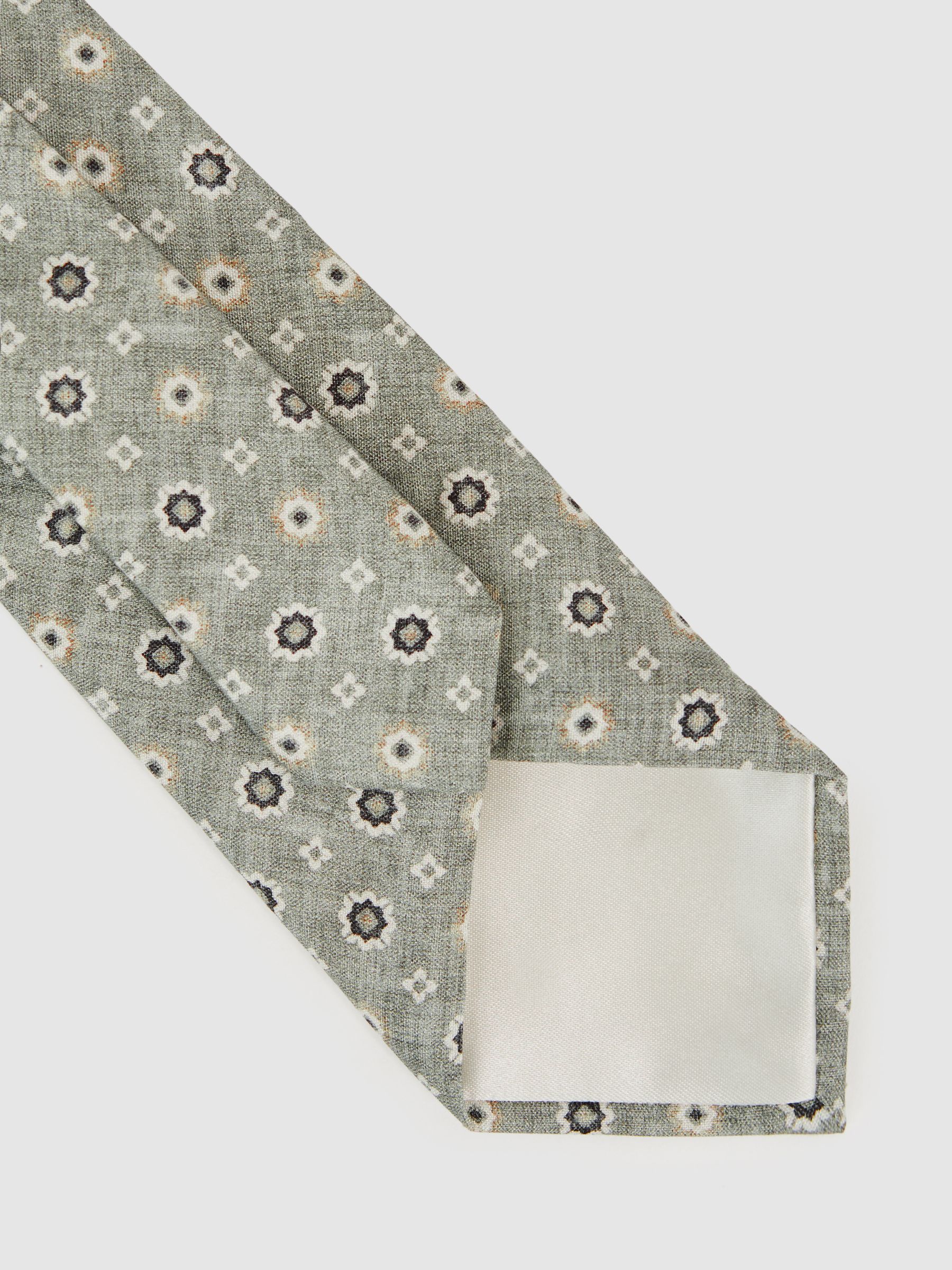 Silk Floral-Medallion Tie in Soft Sage - Image 5 of 6