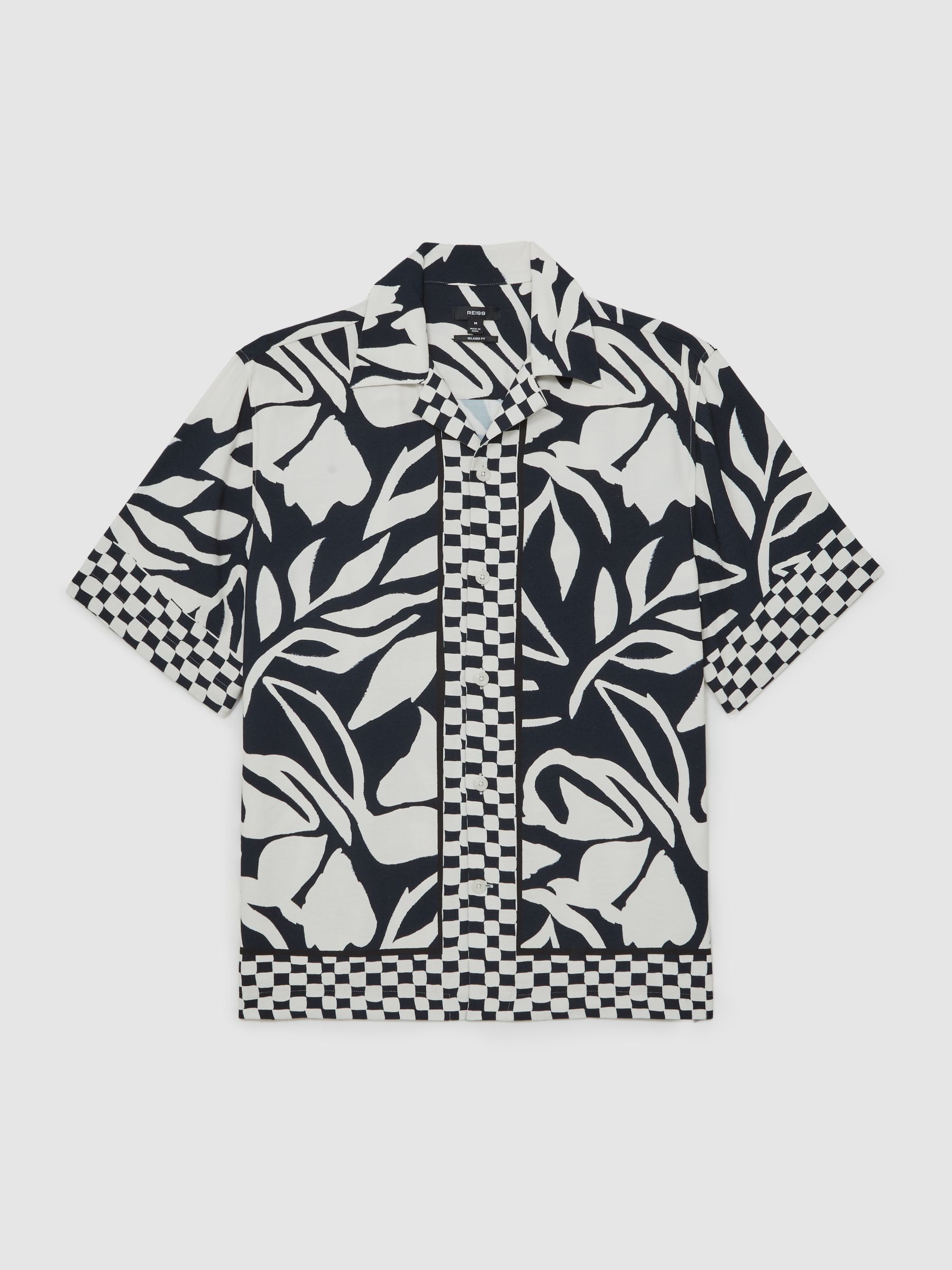 Floral-Print Cuban-Collar Shirt in Navy/White - Image 2 of 5