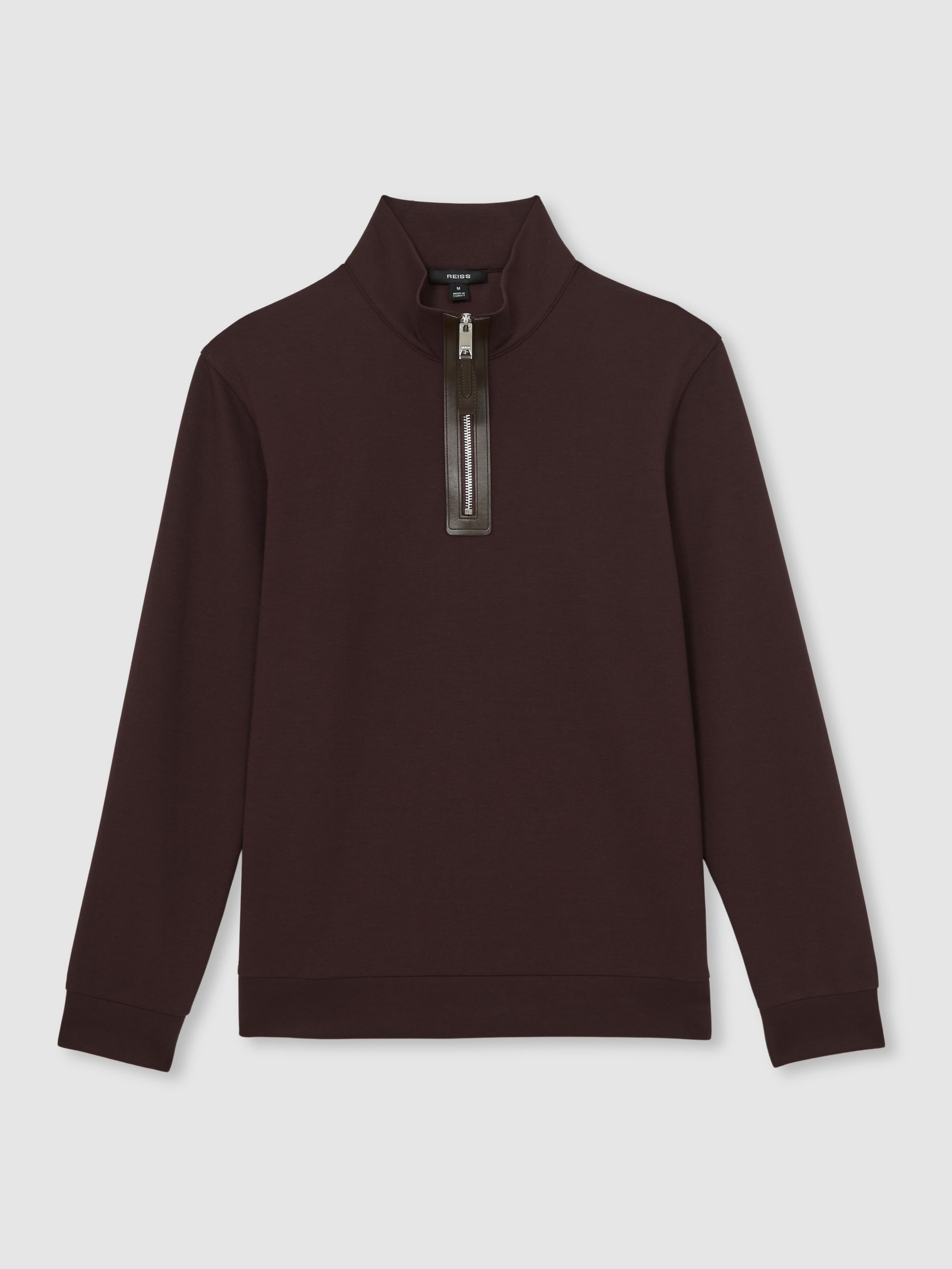 Leather-Placket Interlock Sweatshirt in Cherry Red - Image 2 of 5