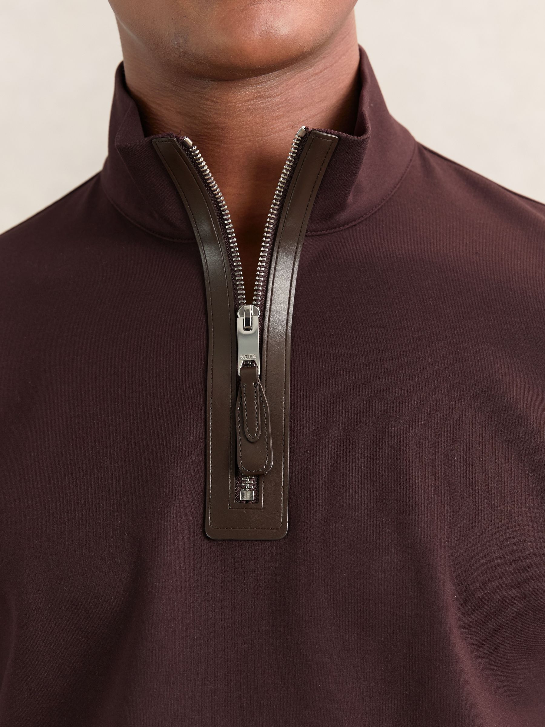Leather-Placket Interlock Sweatshirt in Cherry Red - Image 3 of 5