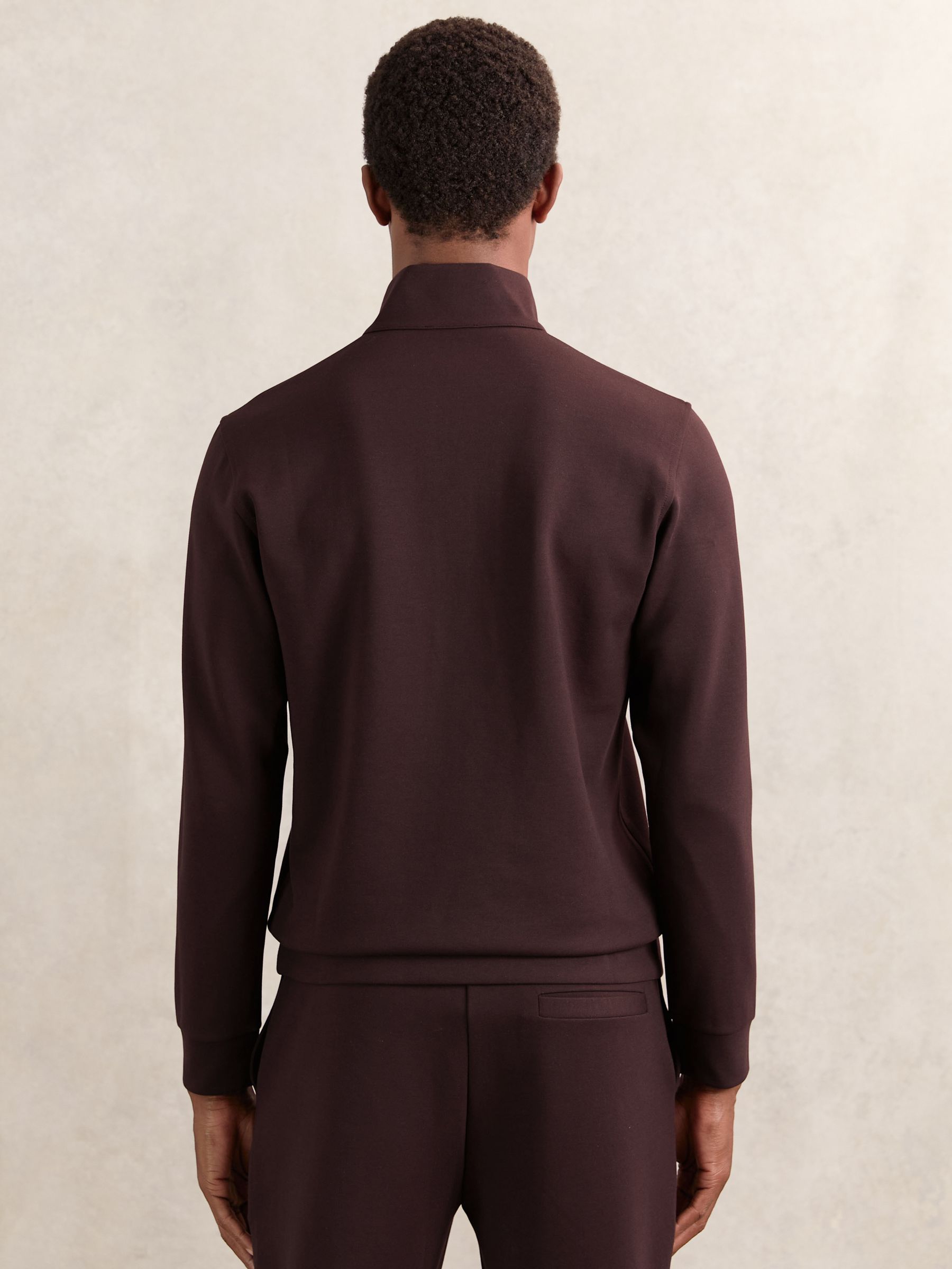 Leather-Placket Interlock Sweatshirt in Cherry Red - Image 4 of 5