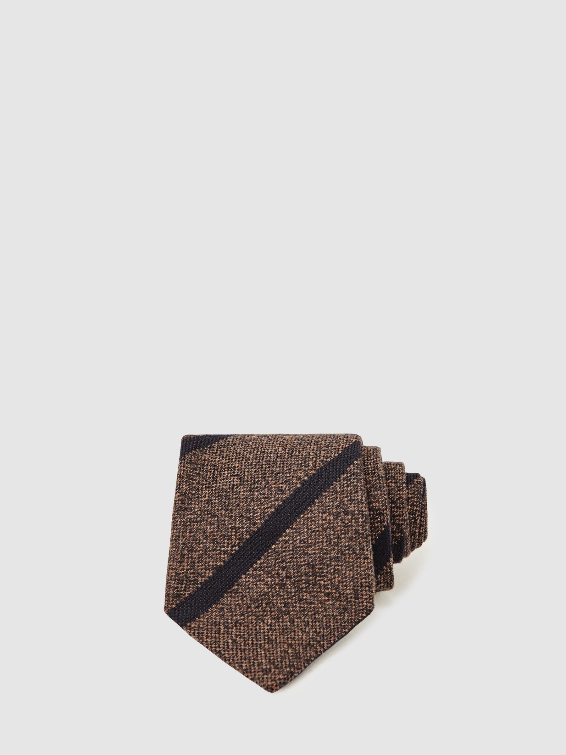 Wool-Silk Striped Tie in Chocolate Brown - Image 1 of 6 Wool-Silk Striped Tie in Chocolate Brown - Image 1 of 6