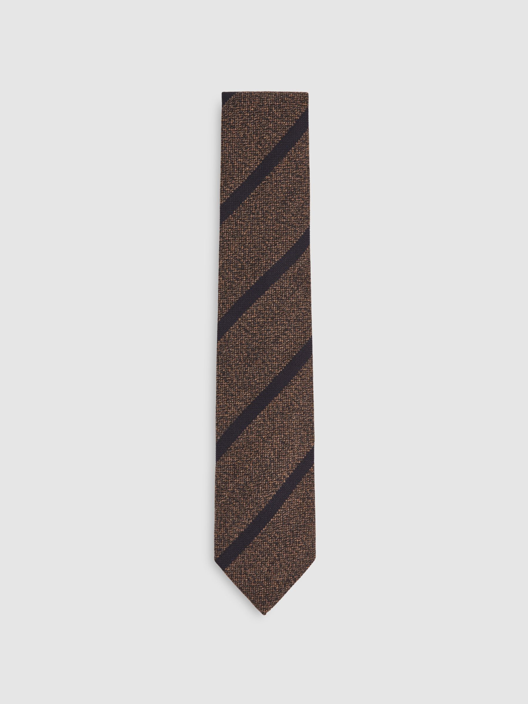 Wool-Silk Striped Tie in Chocolate Brown - Image 3 of 6