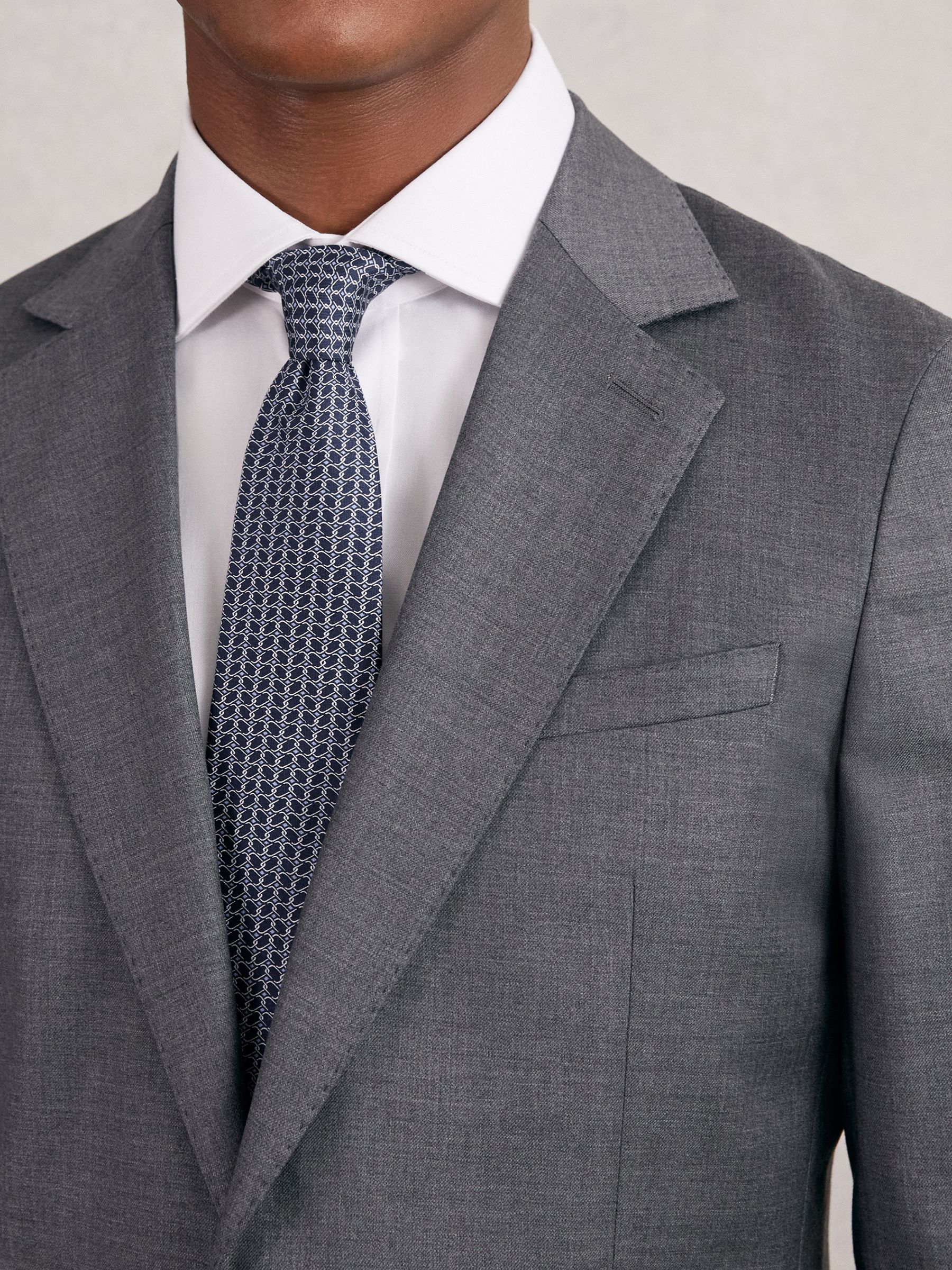 Silk Geometric-Chain Print Tie in Navy - Image 2 of 6