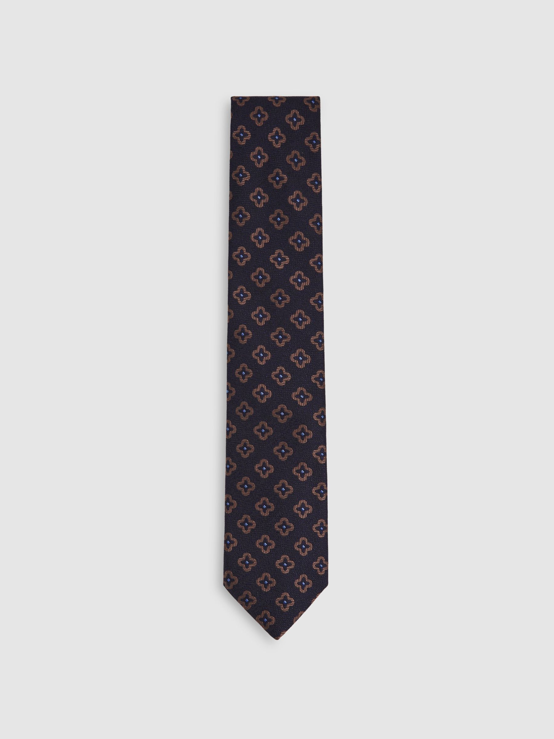 Silk-Wool Floral-Medallion Tie in Navy - Image 3 of 6