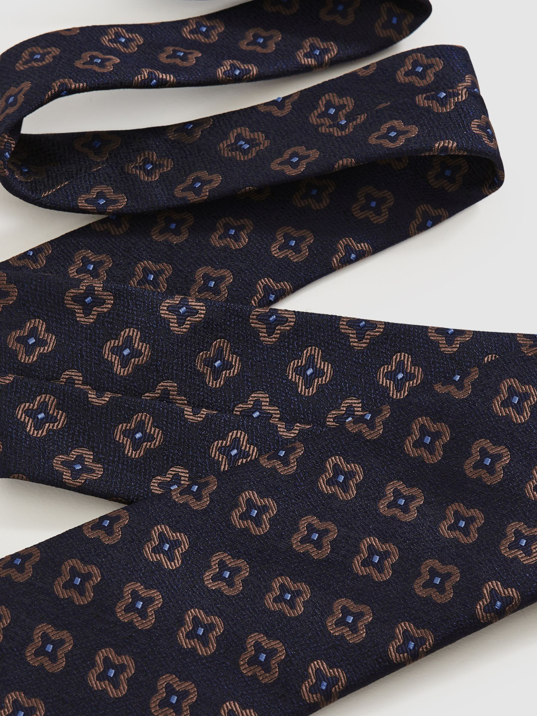 Silk-Wool Floral-Medallion Tie in Navy - Image 5 of 6
