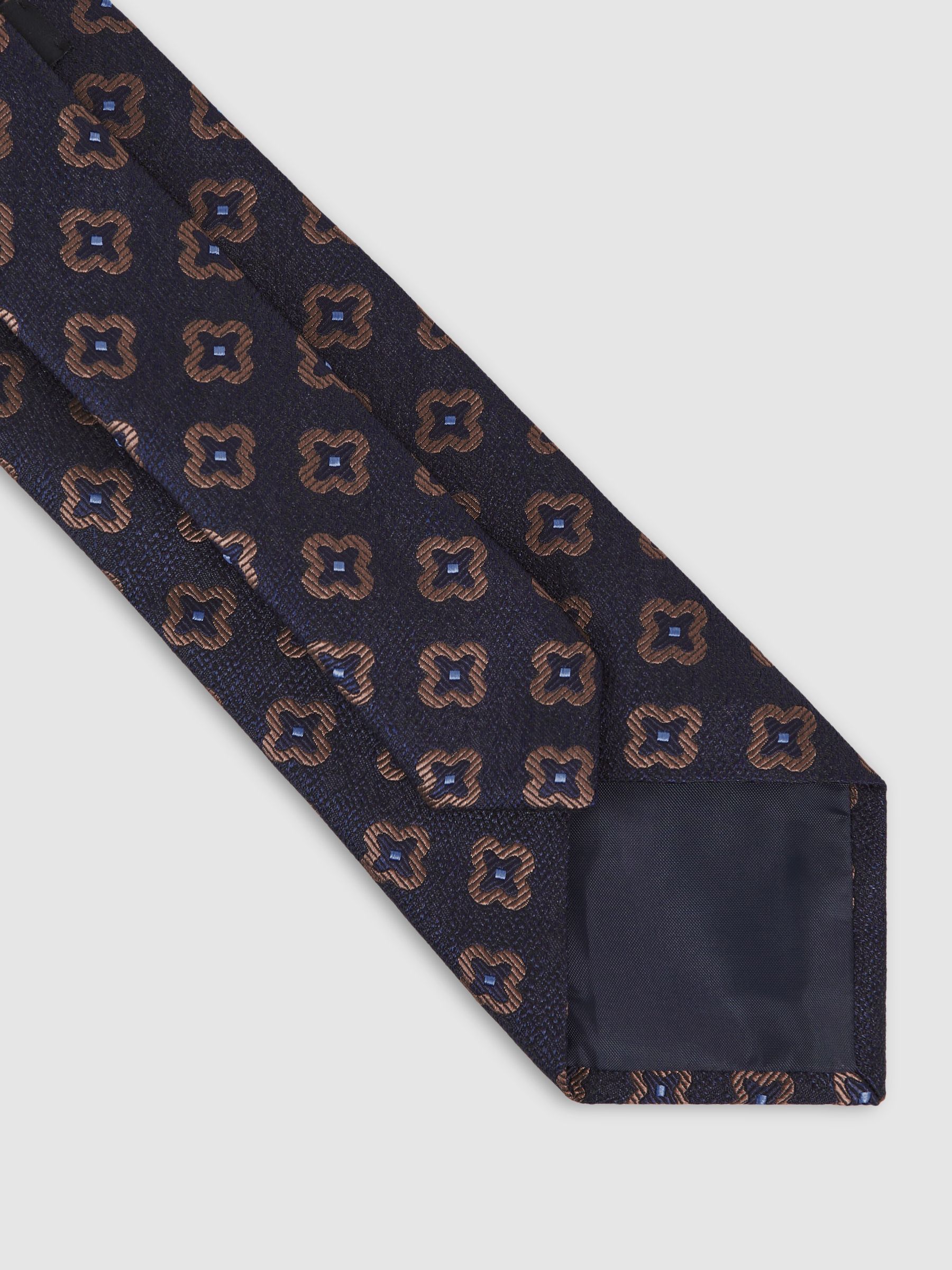 Silk-Wool Floral-Medallion Tie in Navy - Image 6 of 6