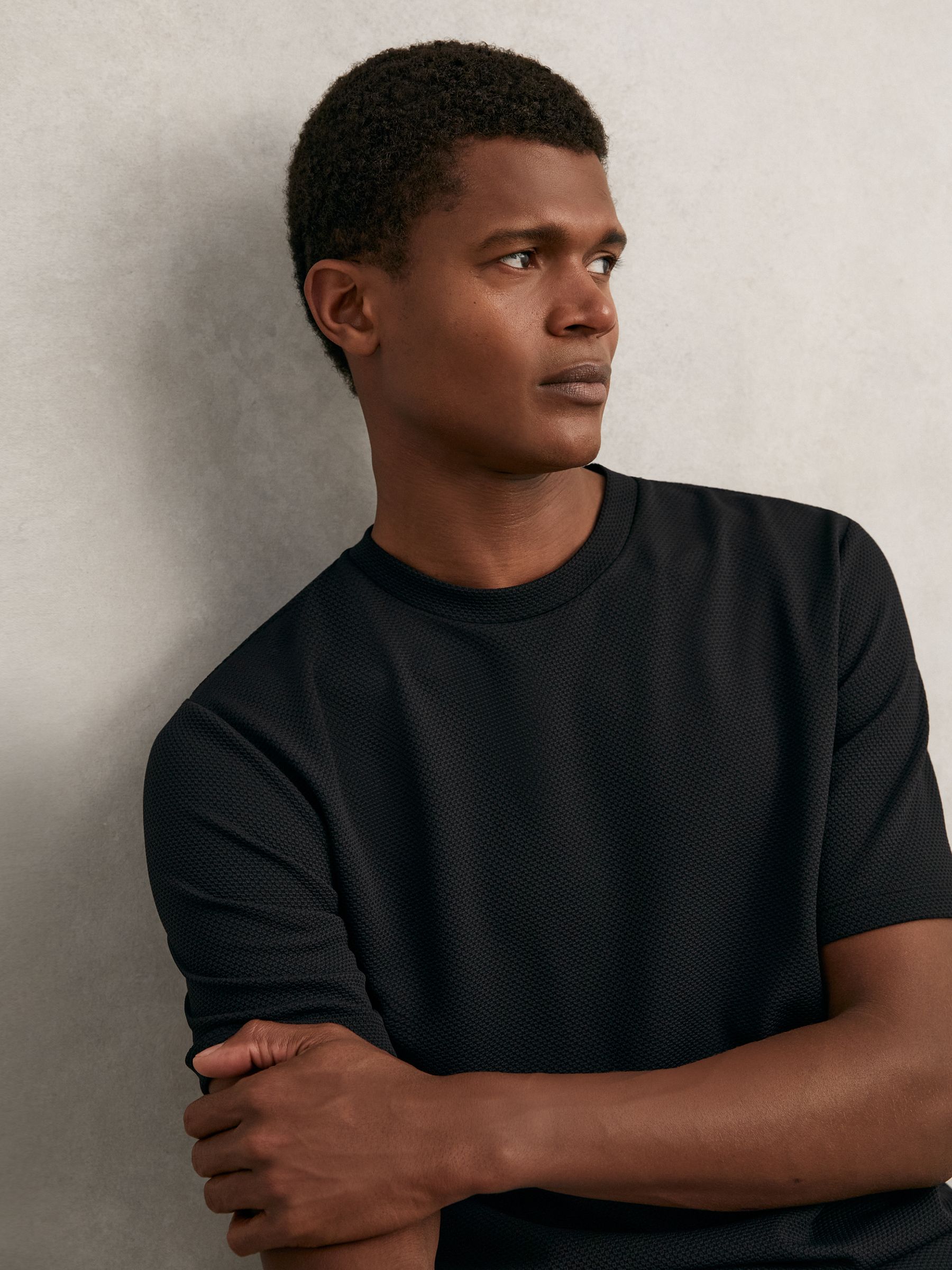 Textured Crew-Neck T-Shirt in Black - Image 1 of 6