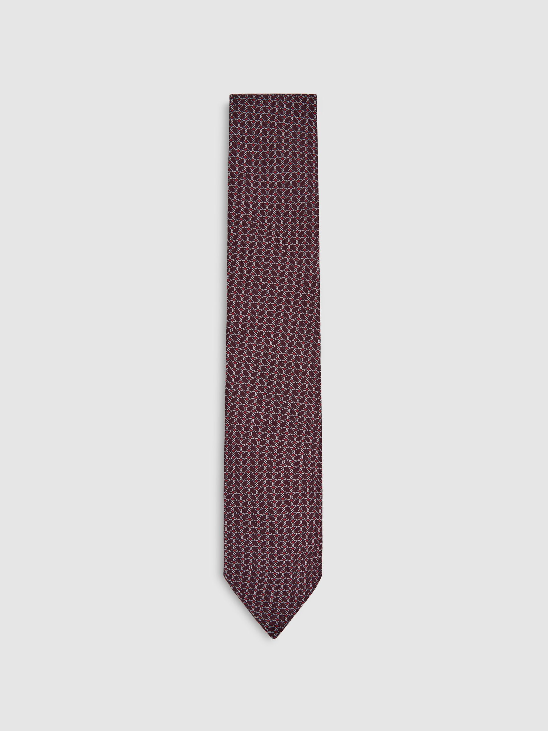 Silk Geometric-Chain Print Tie in Bordeaux - Image 1 of 5