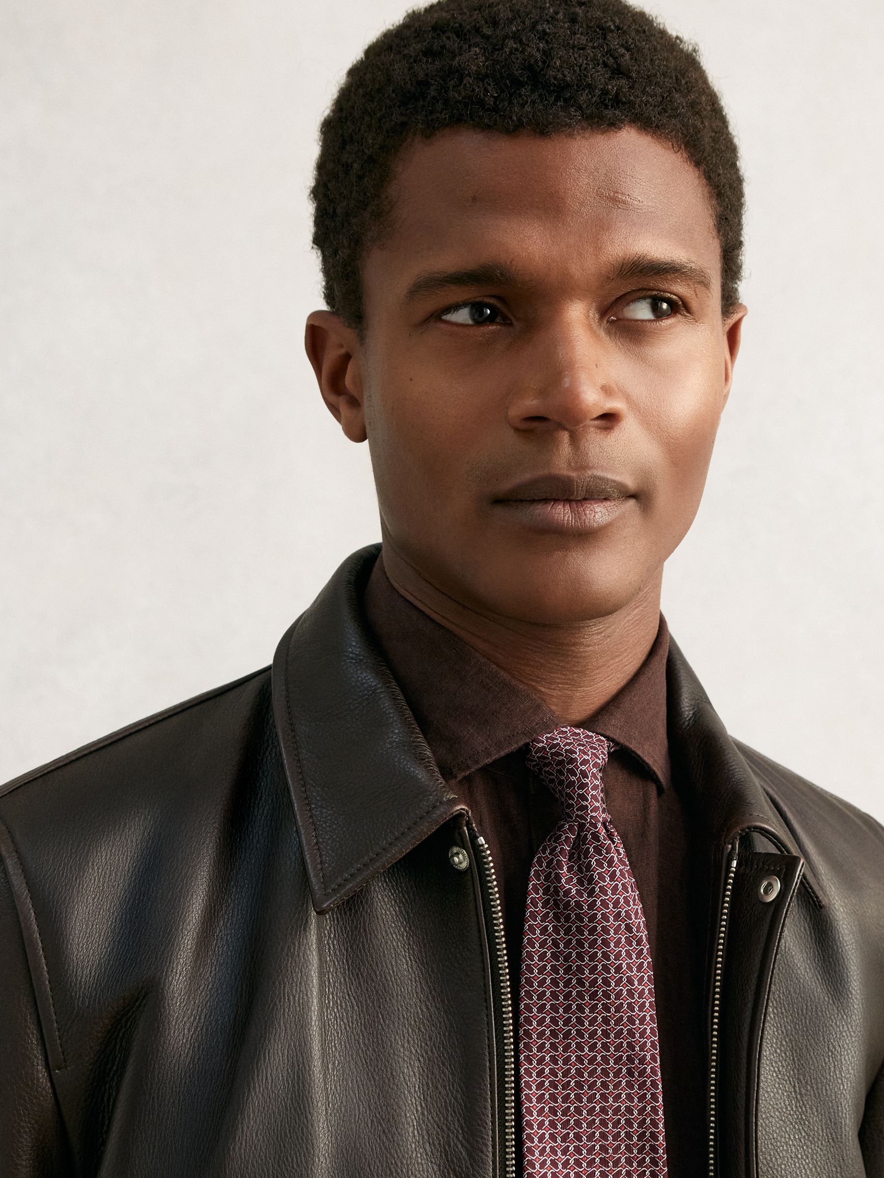 Silk Geometric-Chain Print Tie in Bordeaux - Image 2 of 5