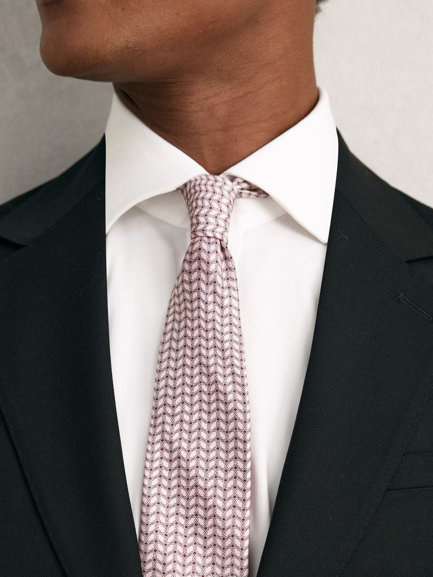 Silk Geometric-Chain Print Tie in Soft Pink - Image 2 of 6