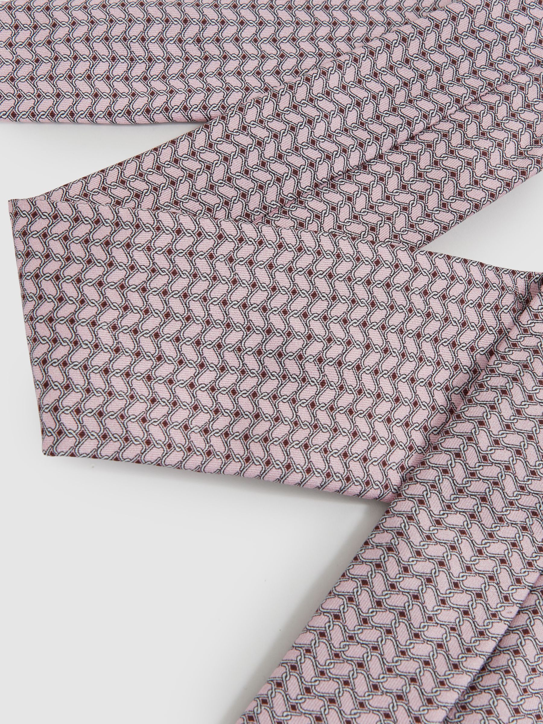 Silk Geometric-Chain Print Tie in Soft Pink - Image 4 of 6