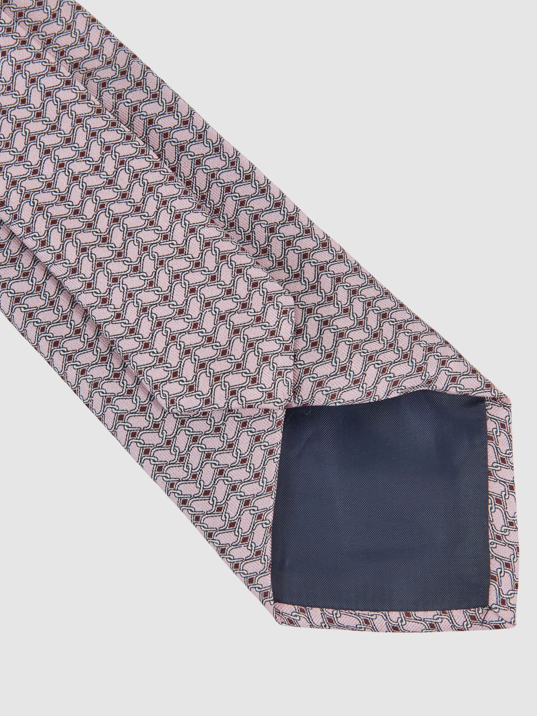 Silk Geometric-Chain Print Tie in Soft Pink - Image 5 of 6