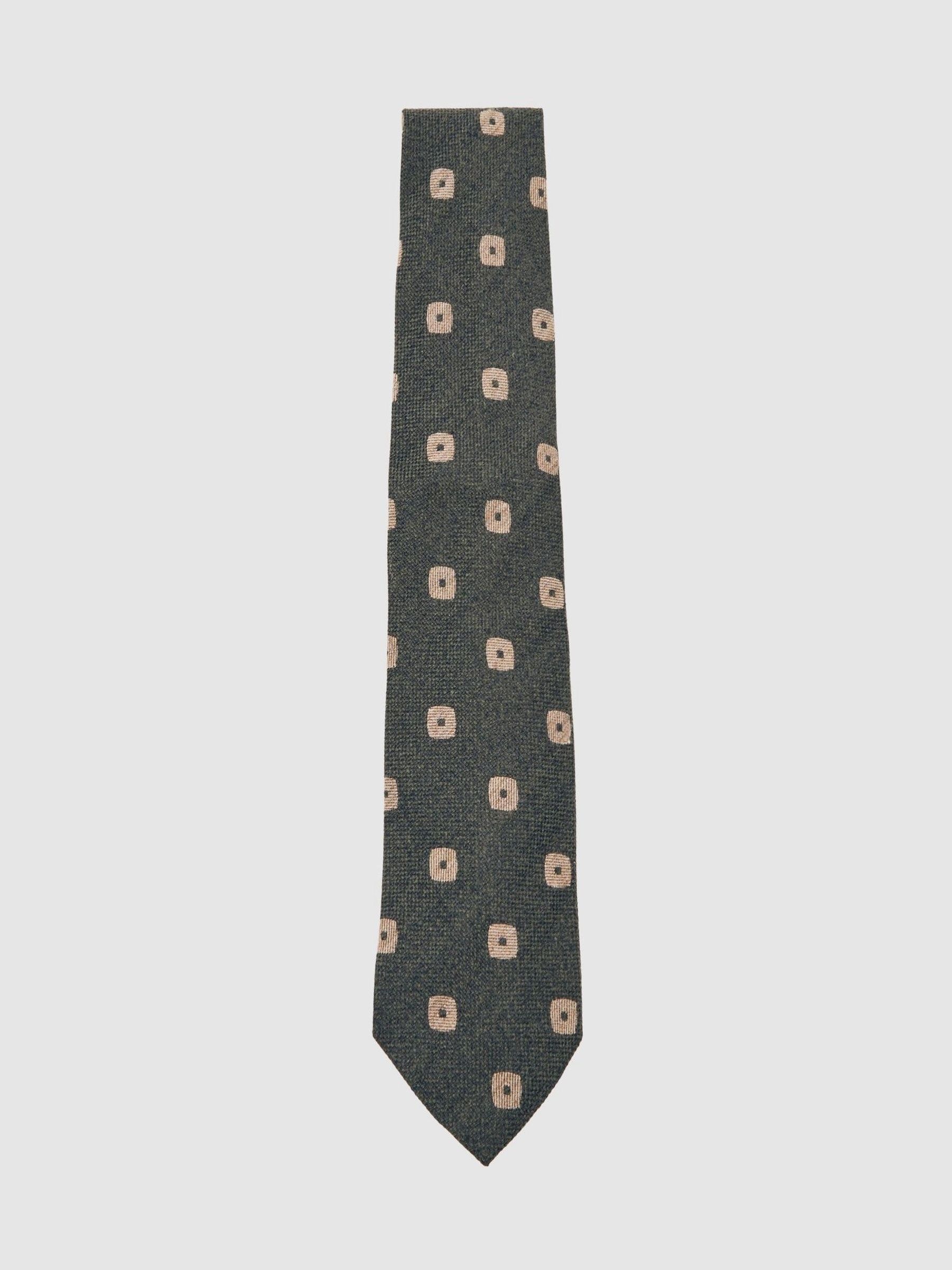 Silk-Wool Square-Medallion Tie in Forest Green - Image 1 of 7