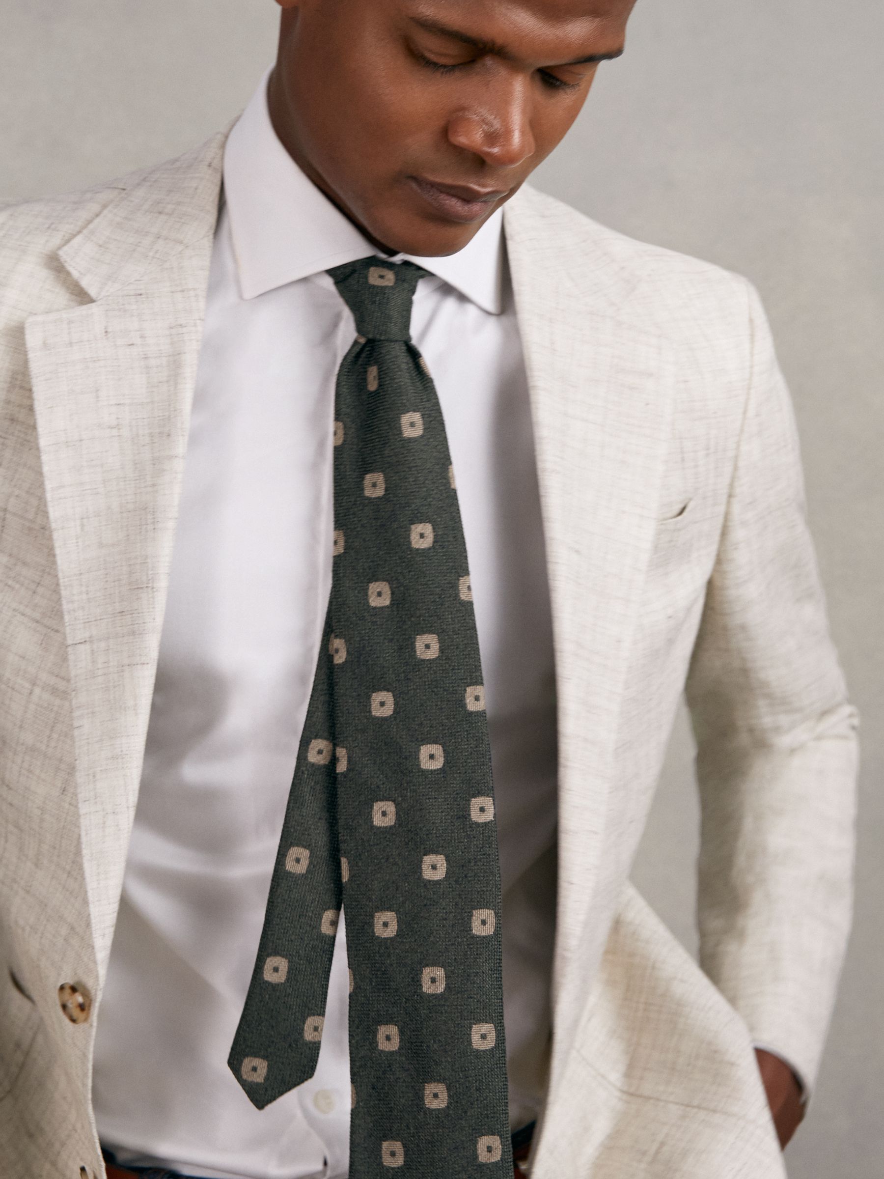 Silk-Wool Square-Medallion Tie in Forest Green - Image 2 of 7