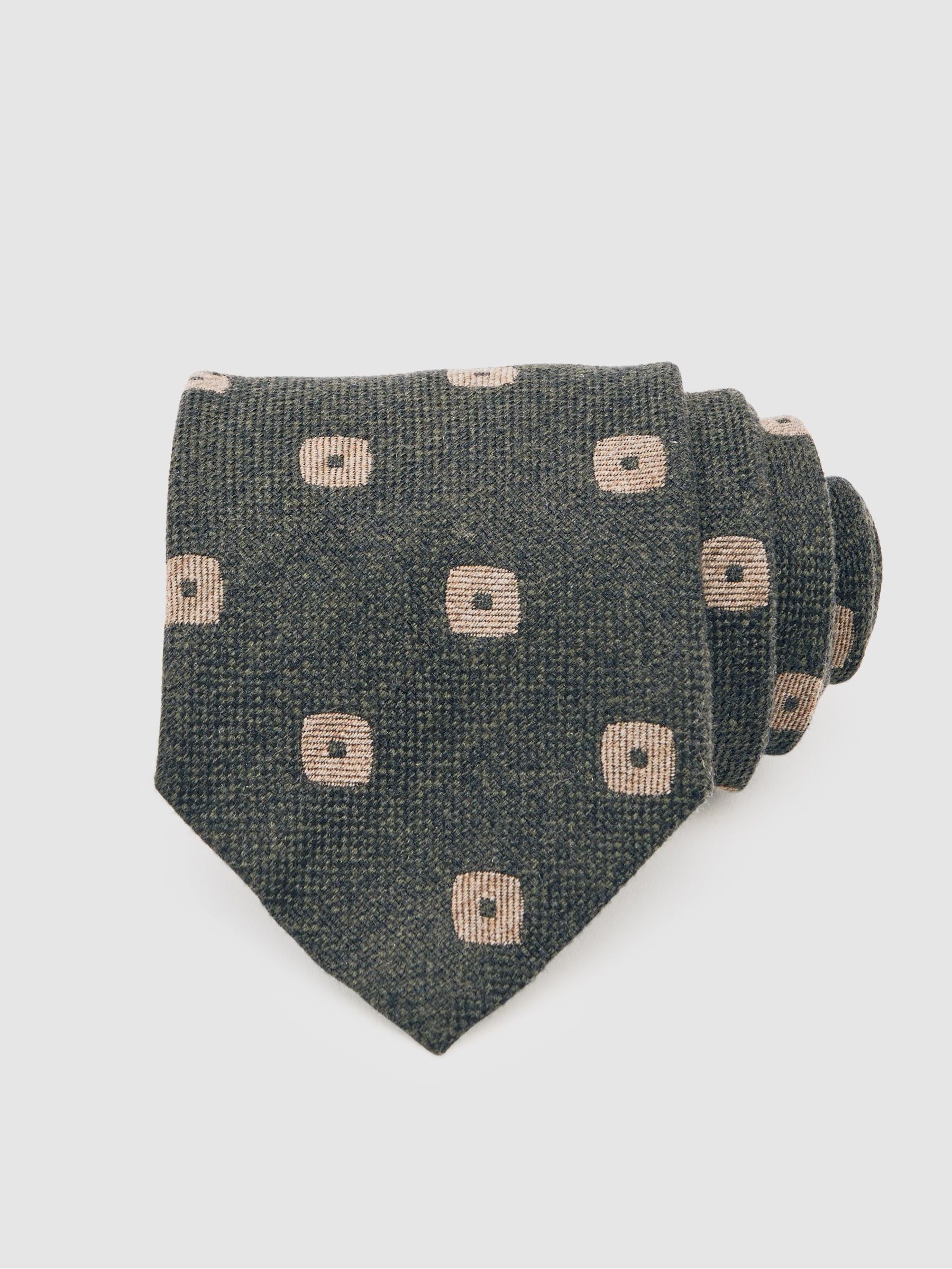 Silk-Wool Square-Medallion Tie in Forest Green - Image 3 of 7