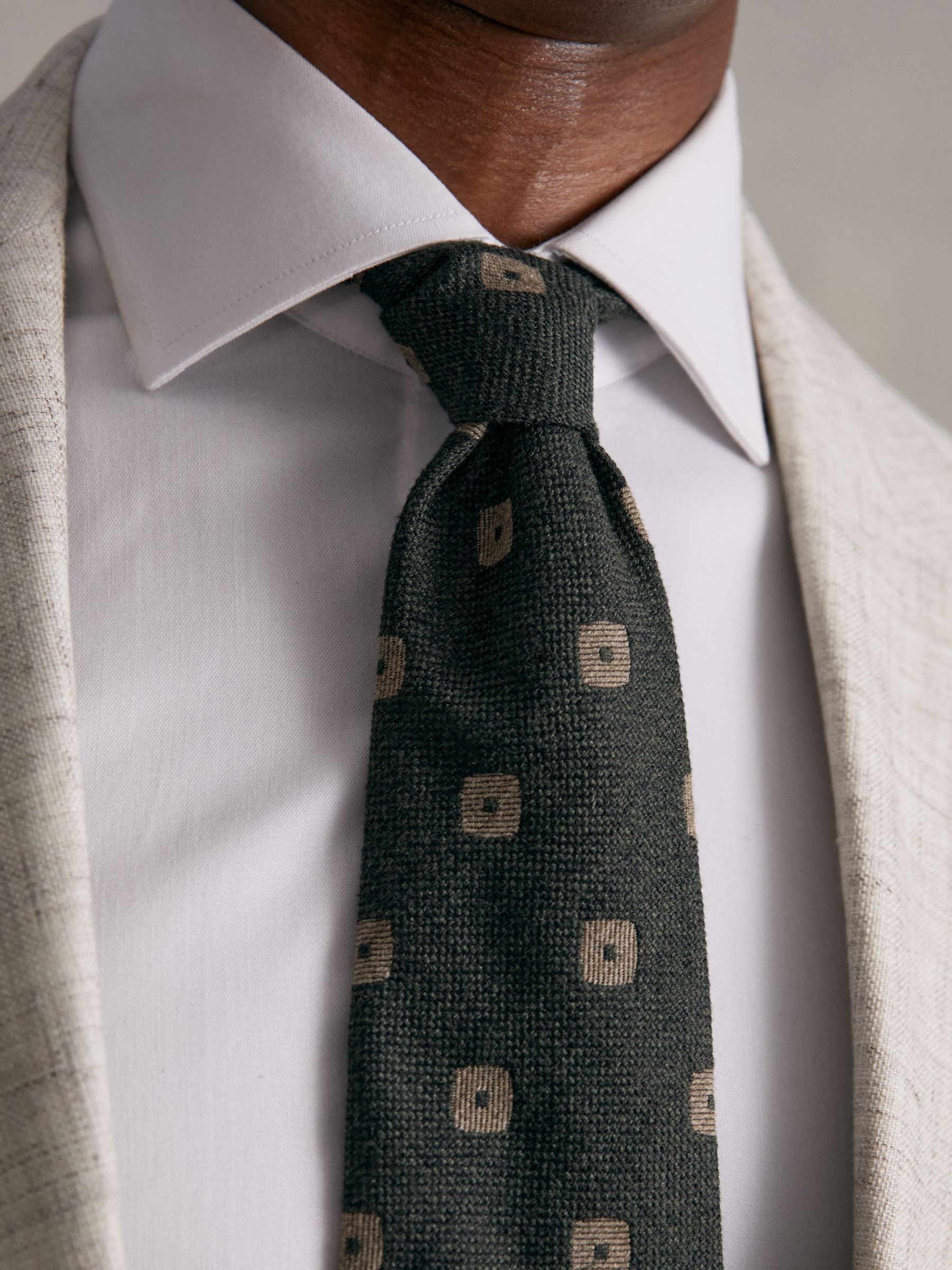 Silk-Wool Square-Medallion Tie in Forest Green - Image 6 of 7