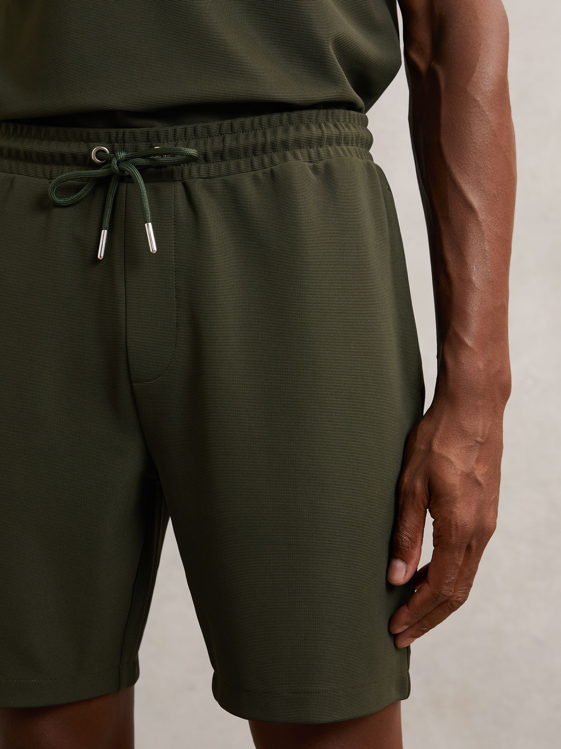 Textured Drawstring Shorts in Green - Image 4 of 6