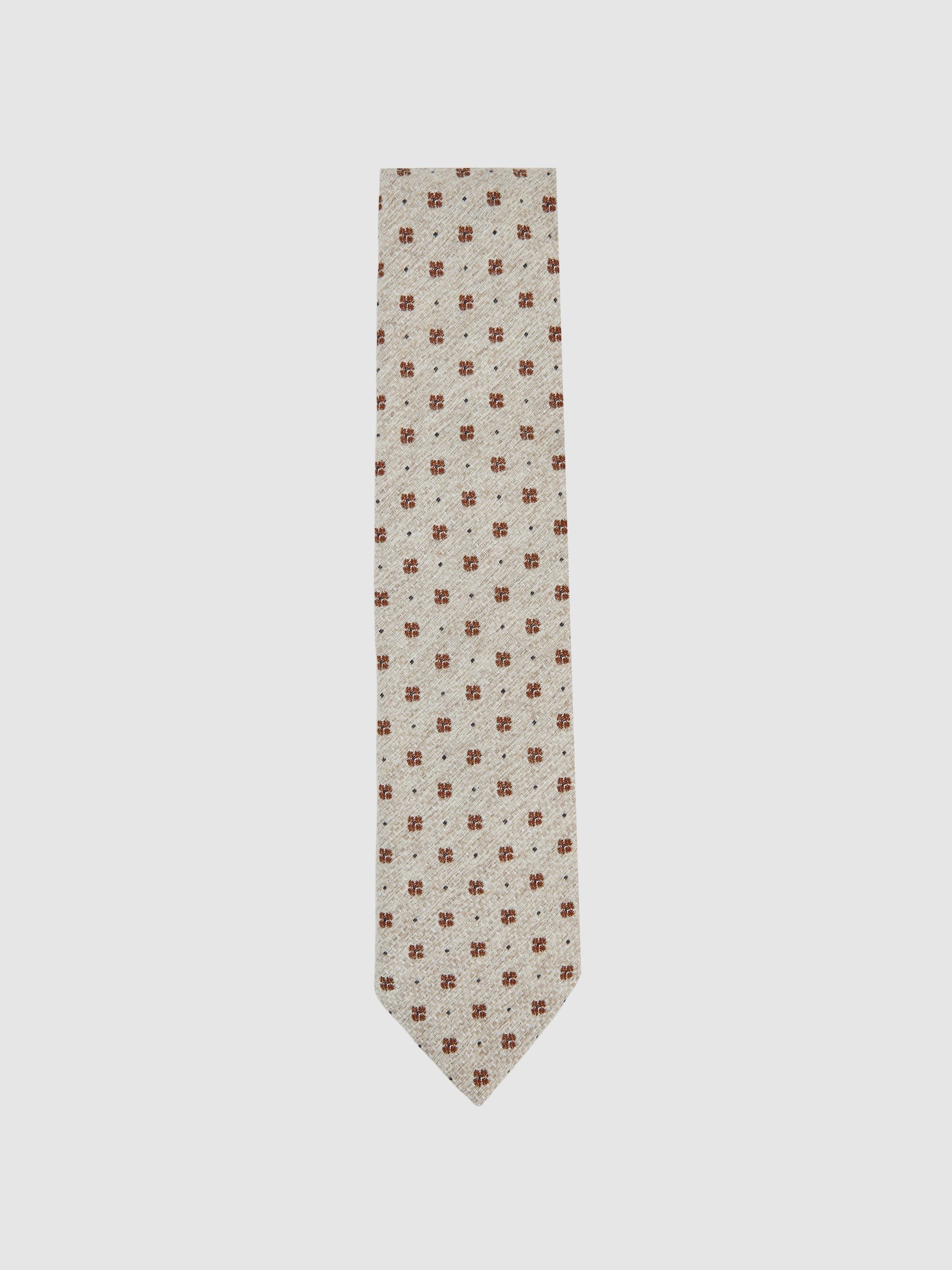 Wool-Silk Floral-Medallion Tie in Oatmeal Melange - Image 1 of 5