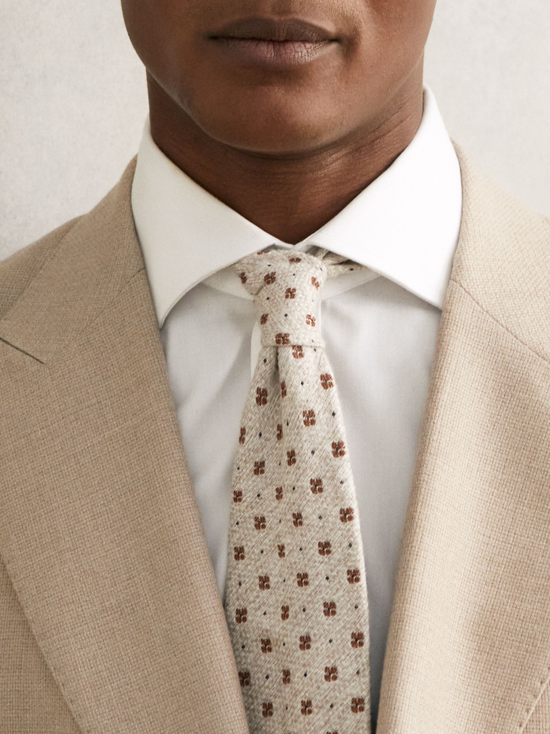 Wool-Silk Floral-Medallion Tie in Oatmeal Melange - Image 2 of 5